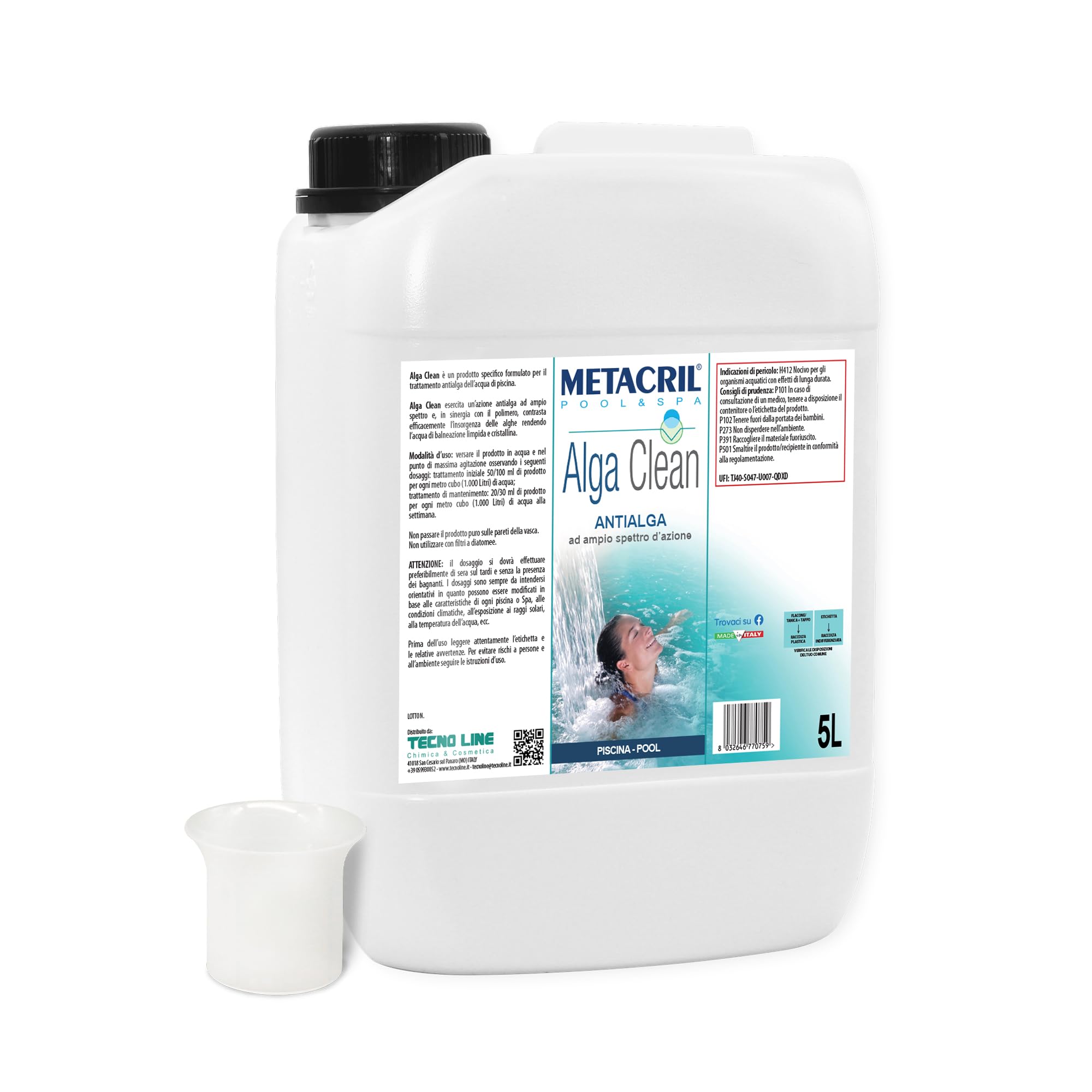 Metacril Alga Clean 5Lt + Vaso dosificador, Ayuda a prevenir la formación de Algas, Clarificante