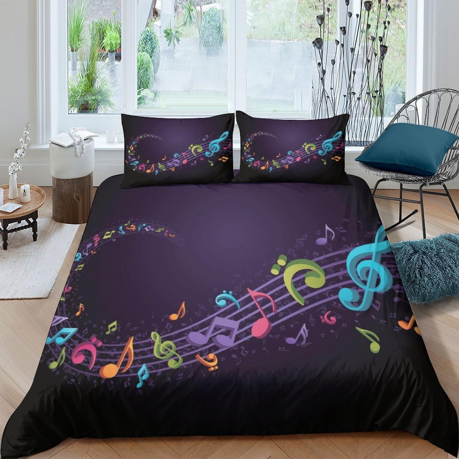 Ctjqhvkz Style-10 3D Printed Colorful Music Note Fitted Sheet Microfiber Soft Bed Cover For Bedroom Dorm Mattress Protection Decor Single（135X200cm）