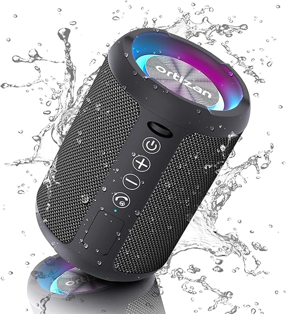 Ortizan Wireless Bluetooth Speaker with Light, Portable Mini Speakers Rich Bass, Bluetooth 5.0 & Built-In Mic, 15 hours Playtime, IPX6 Waterproof Speakers with Dual Pairing, Loud Speaker, Black