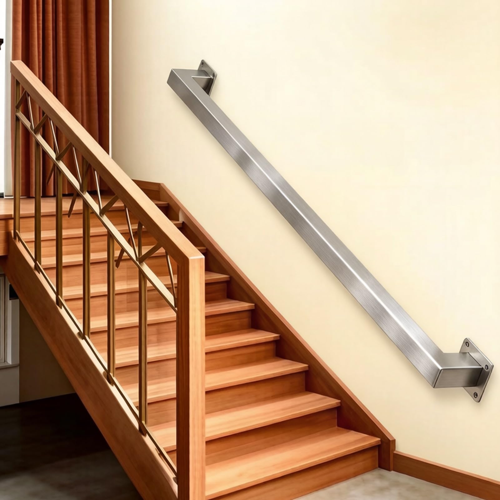 Liyadolaam Girls One Color Diy 304 Stainless Steel Handrail Silver Safety Support For Handicapped Seniors Kids Barrier Free Stair Railing Commercial Restroom Grab Rail Bundle(8Ft/240Cm)