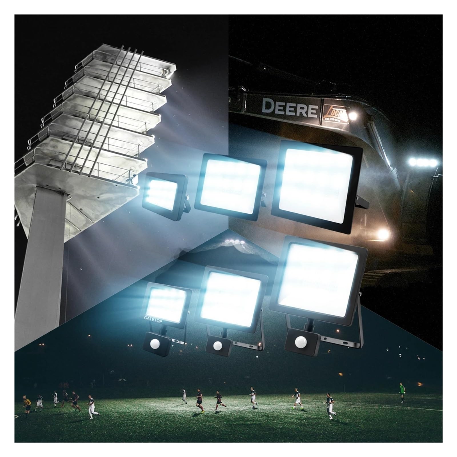 Reflektory LED na zewnątrz, Reflektor LED IP67 Wodoodporny 30W-100W Czujnik Ruchu IP65 Zewnętrzny Projektor Ogrodowy Oświetlenie Punktowe Reflektory Ścienne na podwórko, parking, patio, plac zabaw (C