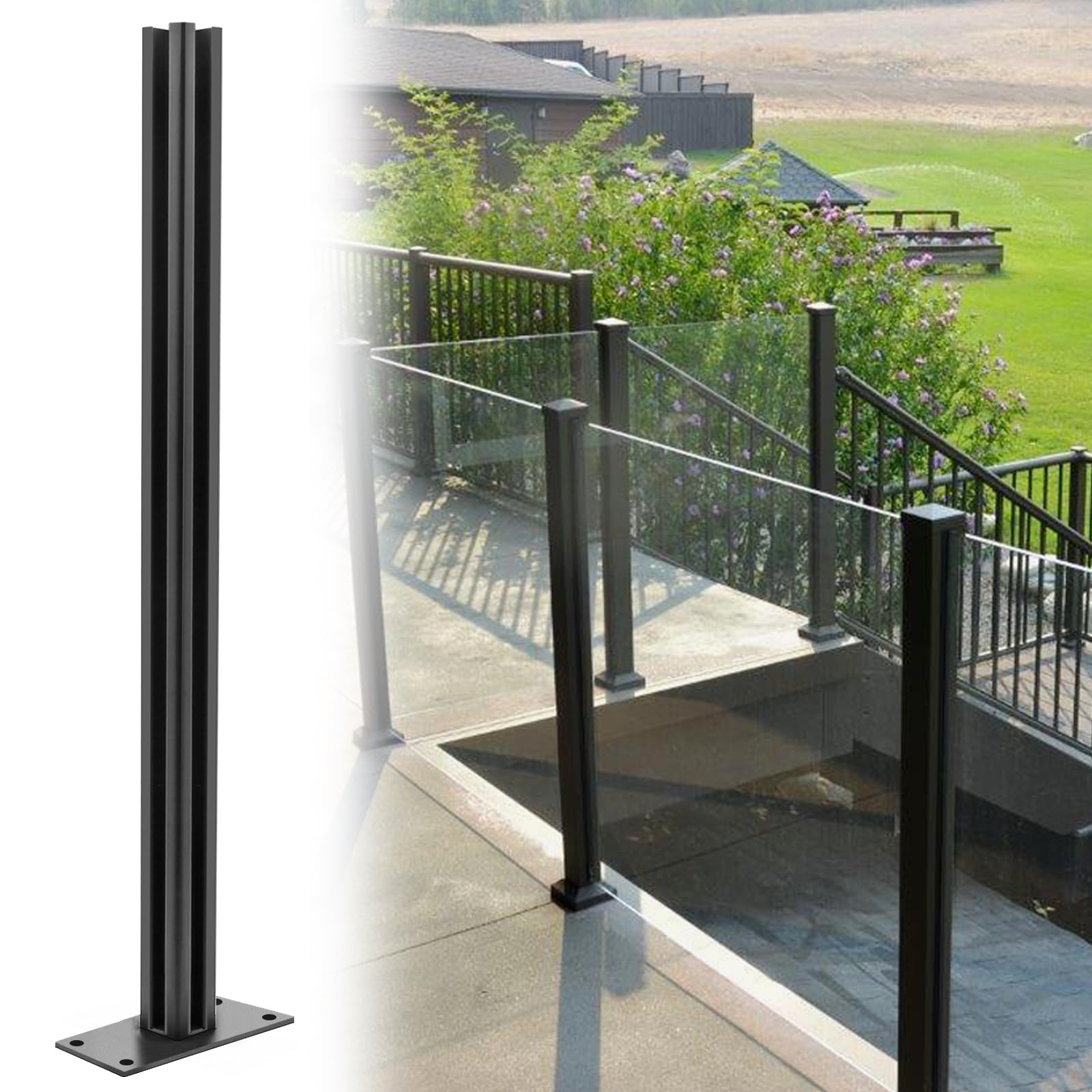 Glass Railing Mid Post 35.8",304 Stainless Steel Glass Balustrade Post with Spigot Slots for Indoors & Outdoors Railing of Deck,Balcony,Attic,Staircase (Mid Post,Black)…