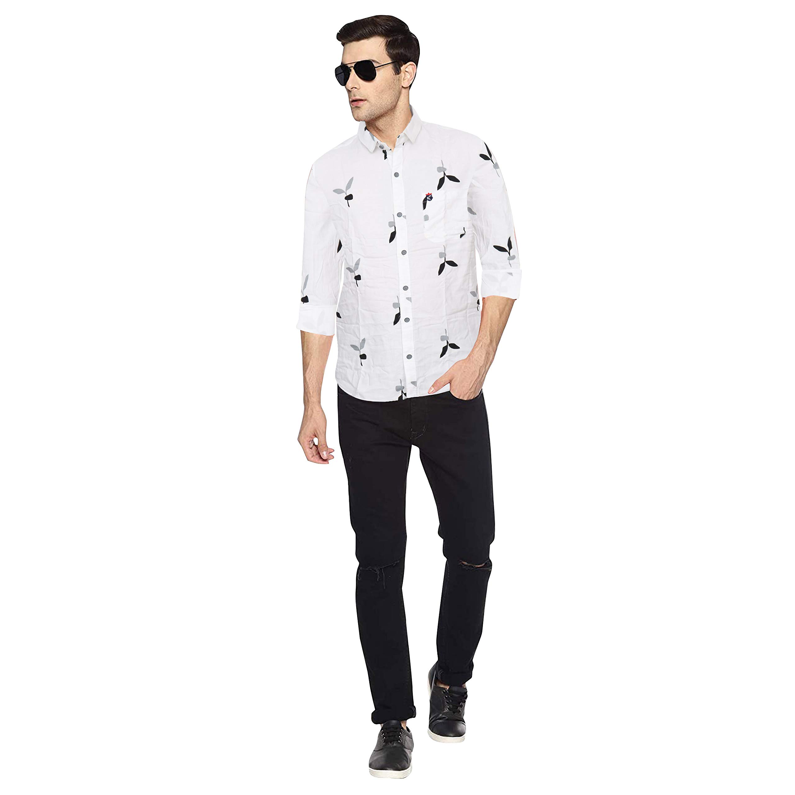 Men's CasualFull Sleeve Regular Fit Butterfly Printed Classy & Stylish 100% Cotton Shirts(White, XXL)-picture-10
