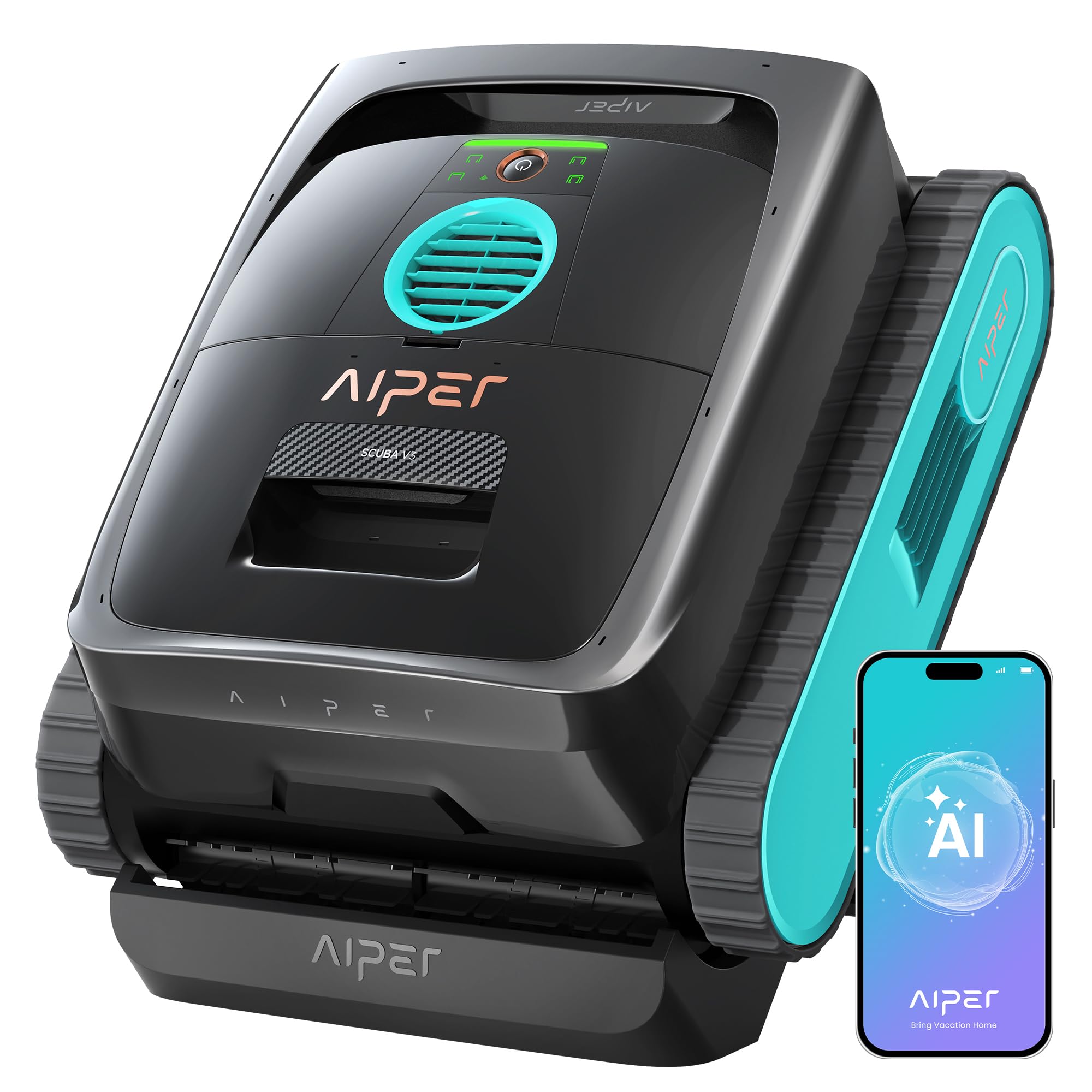 AIPER Scuba V3 AI Vision Cordless Robotic Pool Cleaner, Include Wireless Charging Dock, Smart Waterline Parking & Featherlight Design, Micromesh Multi-Layer Filtration, Blue