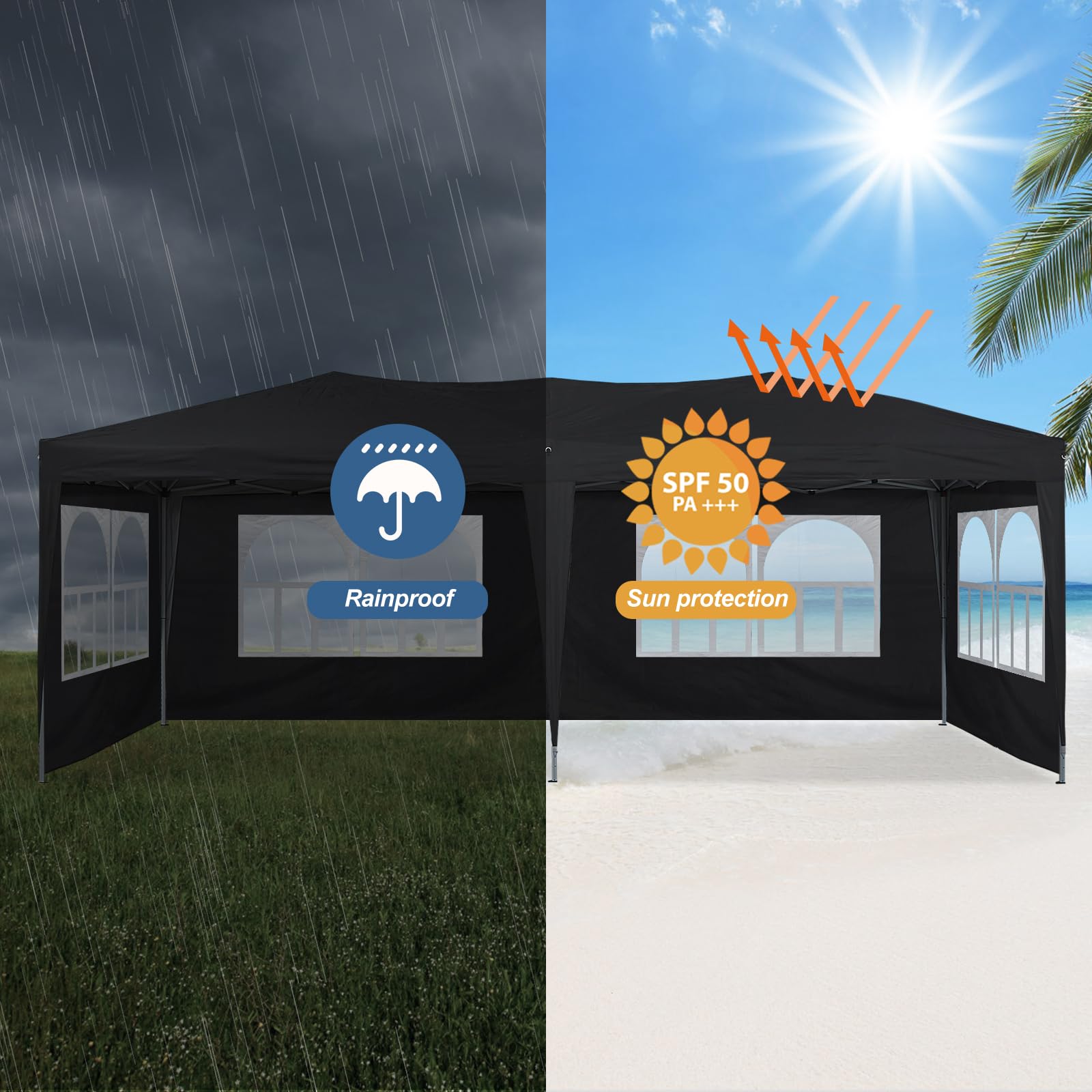 TUKAILAi Faltpavillon 3x6m, Partyzelt Pavillon mit 6 abnehmbaren Seitenwänden, Wasserdicht Stabil Gartenzelt Pavillon, Gartenpavillon für Hochzeiten, Freien, Garten (Schwarz)
