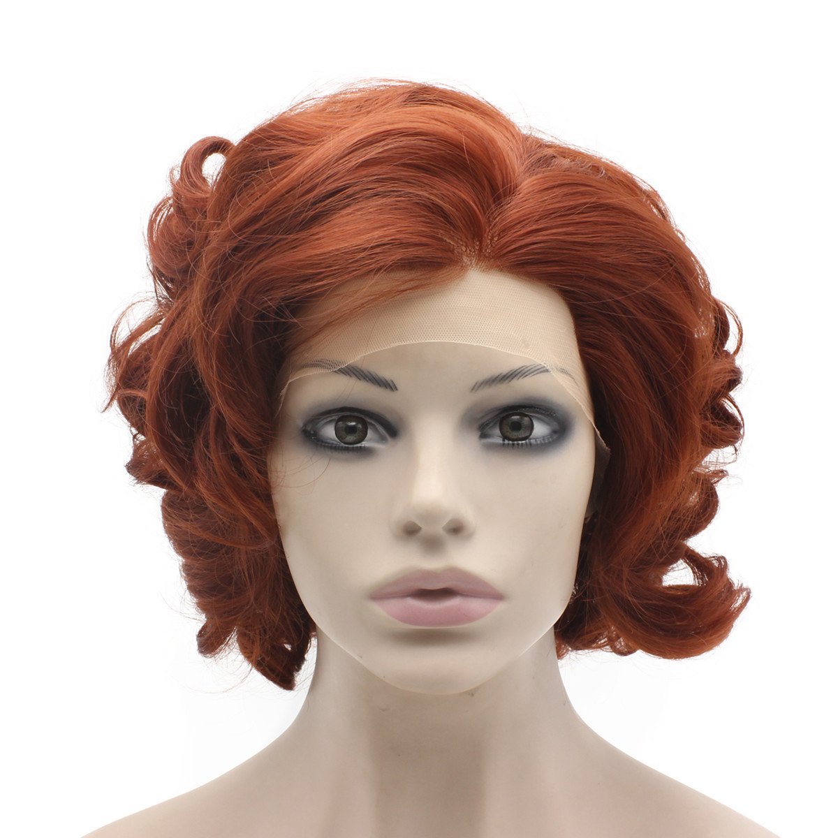 Photo 1 of MX angel Swiss Lace Front Short Curly Burgundy Red Cosplay Party Wig Synthetic