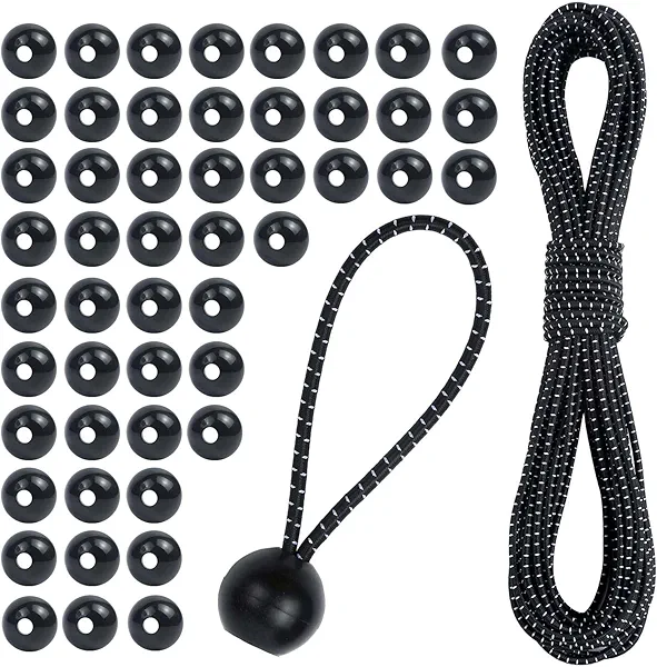 DIY Ball Bungee Cord Kit – Customizable Length of Bungee Cords with Balls for Tarps, Tent, Cargo and Outdoor Use (50ft Cord + 50pcs Balls)