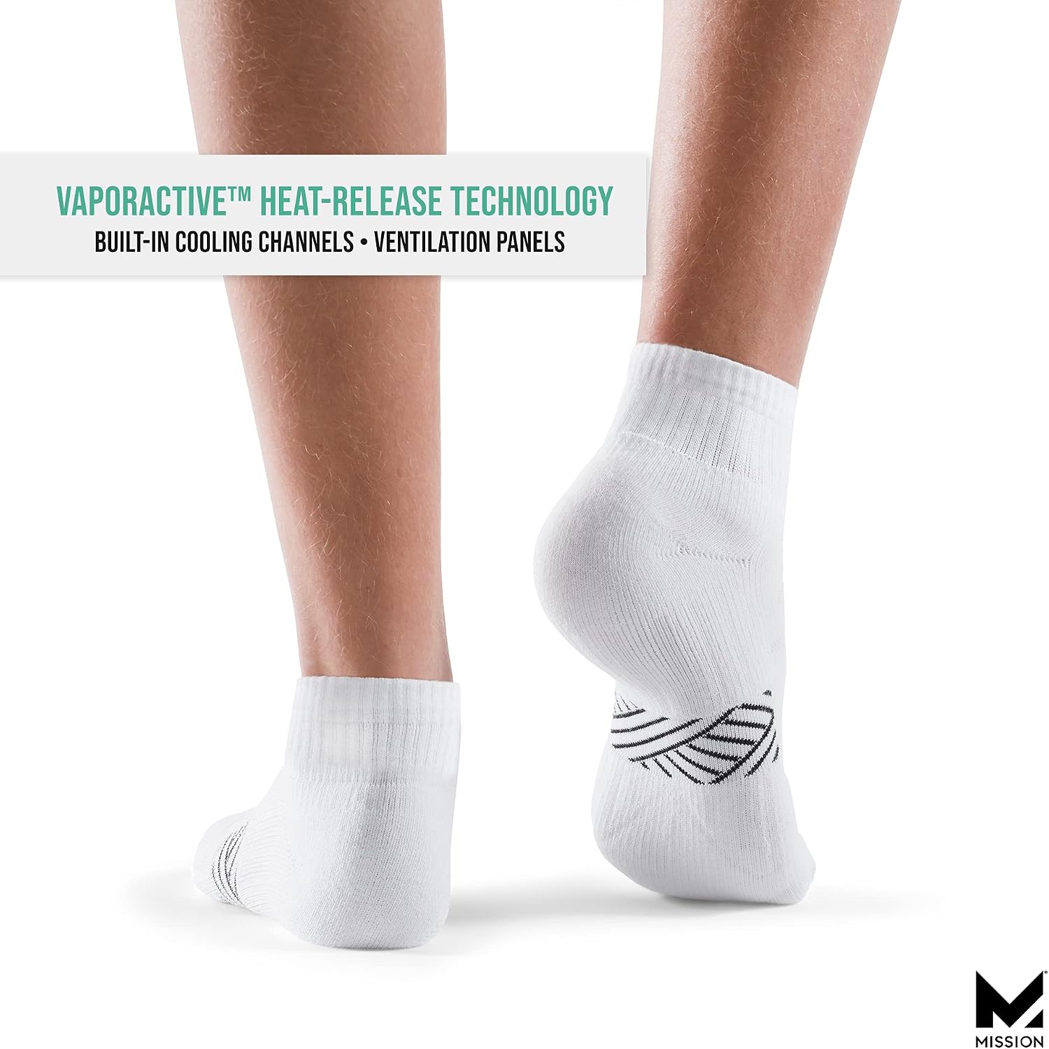 MISSION Dry Comfort Ankle Socks, Medium - 3 Pack, White