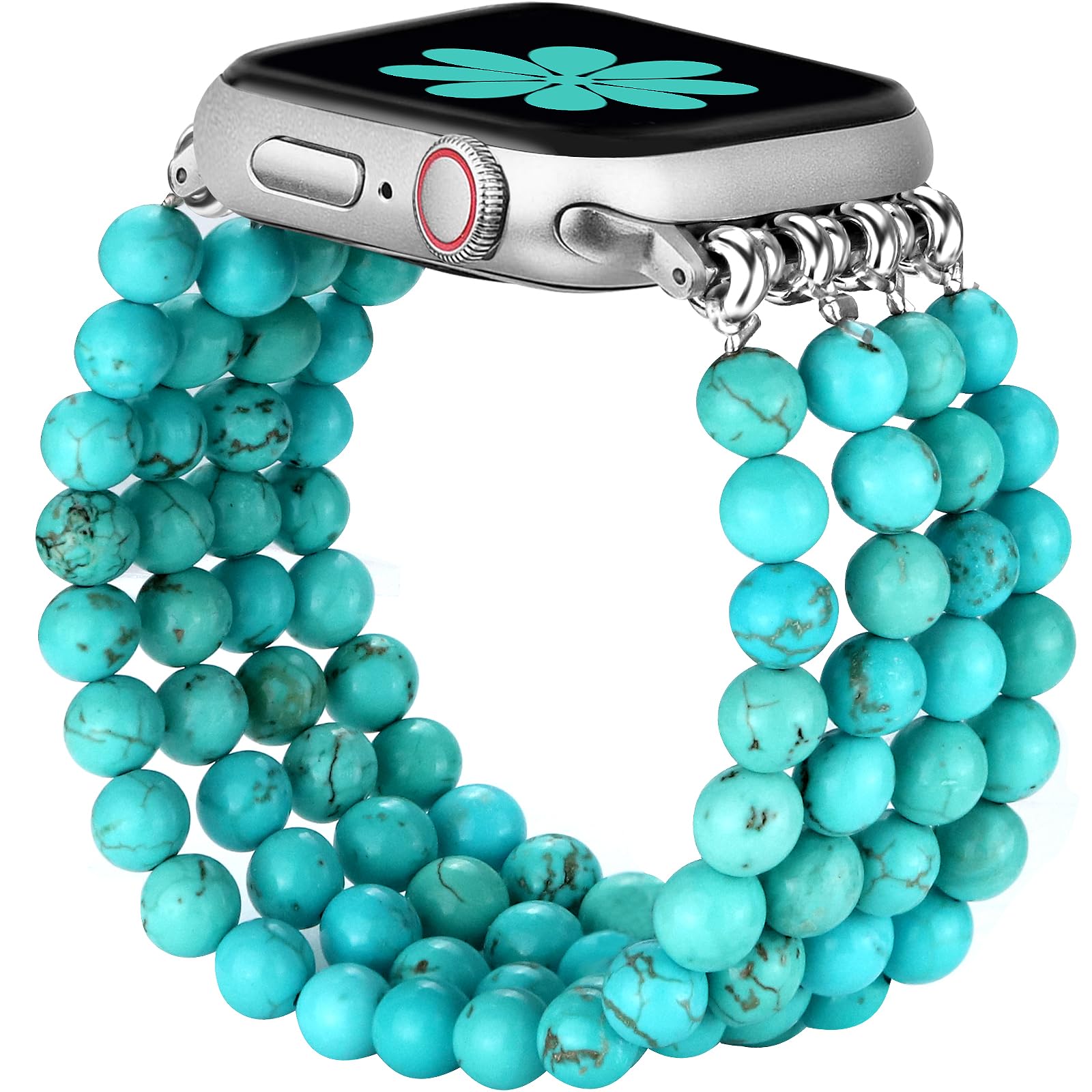 JR.DM Natural Stone Beaded Bracelet Bands for Women Compatible with Apple Watch 40mm 41mm 38mm 42mm(S10/11) Comfort Cool Elastic Strap Replacement for