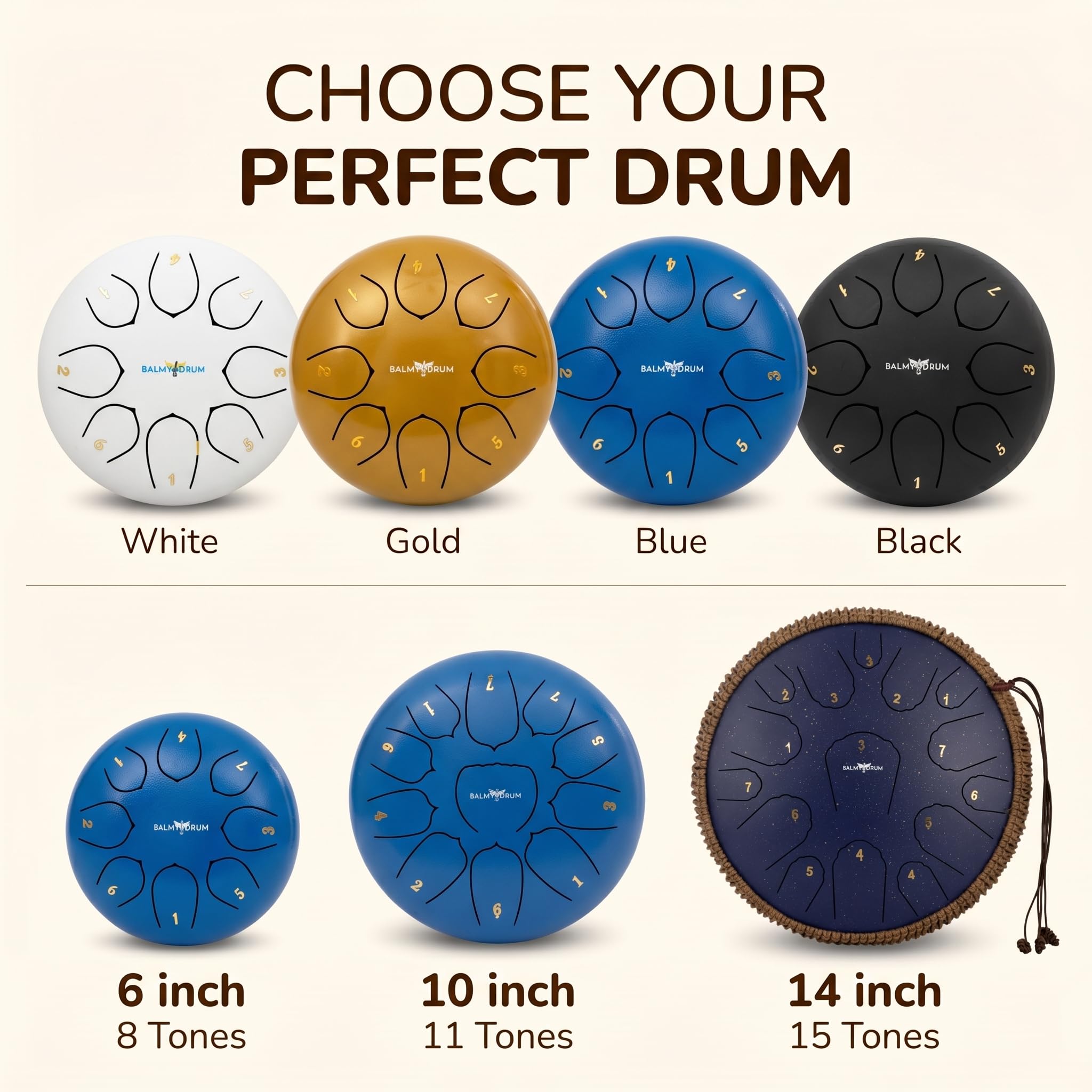The Balmy Drum stalowy bęben językowy 8 Note 15 cm, stalowy instrument perkusyjny, bęben dla dorosłych, zestaw Balmy Drum dla dzieci, z książką muzyczną, bębnem ręcznym, młotkiem i torbą do