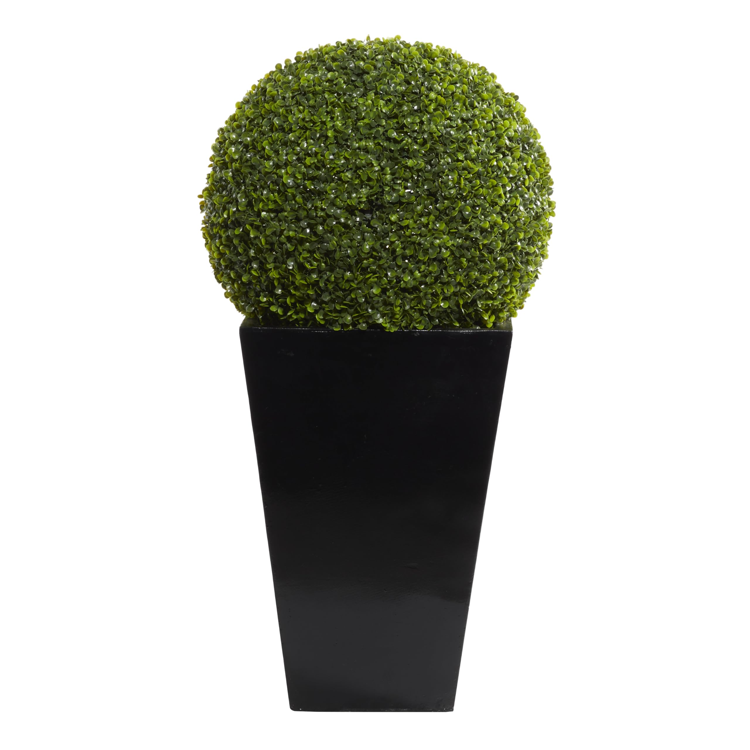 Deco 79 Faux Foliage Boxwood Ball Tall Topiary with Black Fiberglass Pot, 21" x 21" x 40", Green