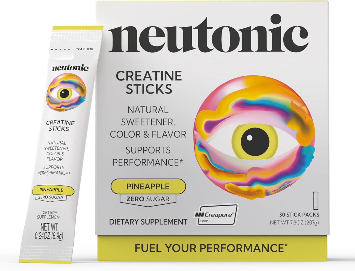Neutonic Creatine Monohydrate | Pineapple Flavored | Premium Micronized Creatine Powder | Supports Strength and Power | Zero Sugar, Vegan | Convenient Single-Serve Packets | 30 Sticks