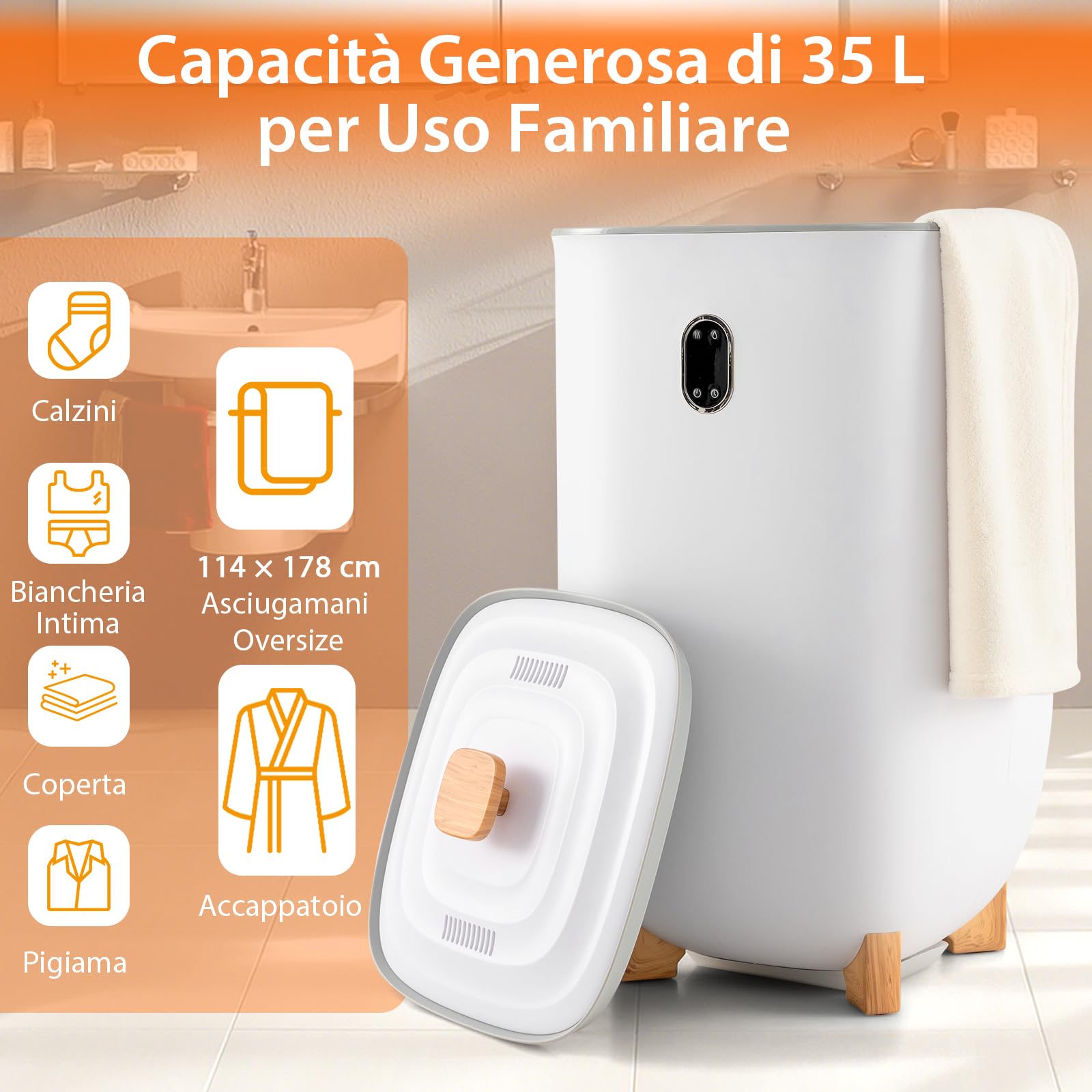 RELAX4LIFE Scaldasalviette 35L Acciaio Inox Caldo Asciutto Spegnimento Automatico