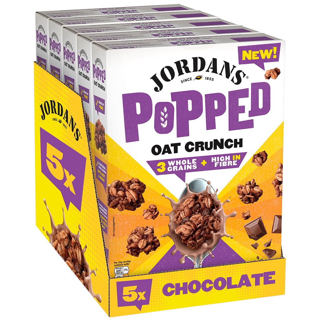 Popped Oat Crunch Chocolate, Breakfast Cereal, High in Fibre, Whole Grains, Vegetarian, Adult and Kids Cereal, 5 Pack of 425 g