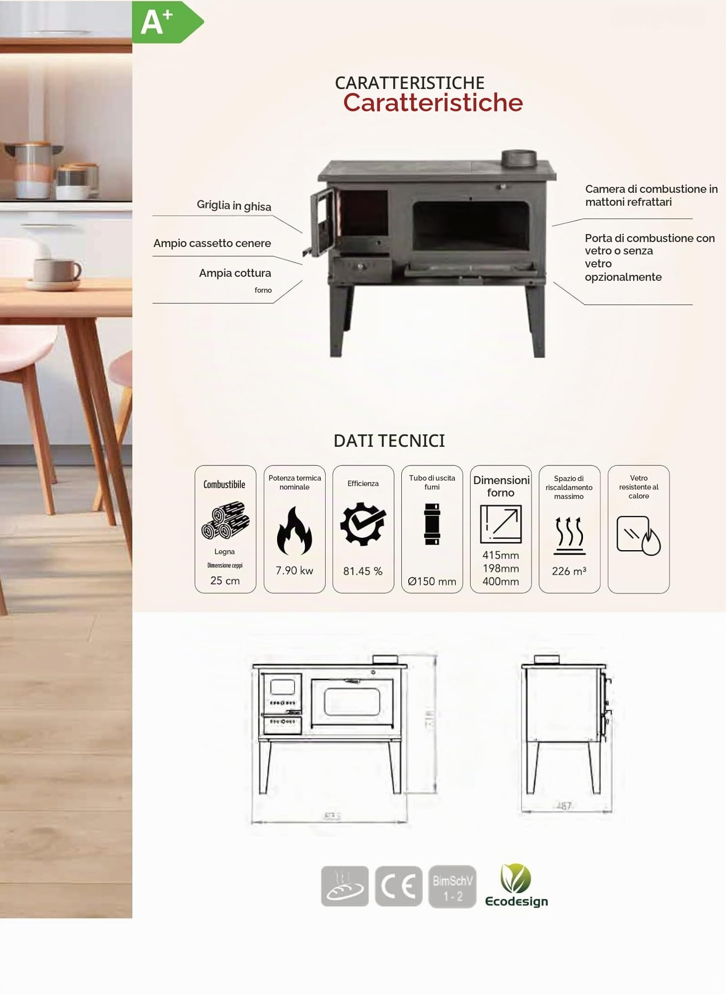 Stufa a Legna con Forno BALKAN ENERGY Modello 4014 7.9kW