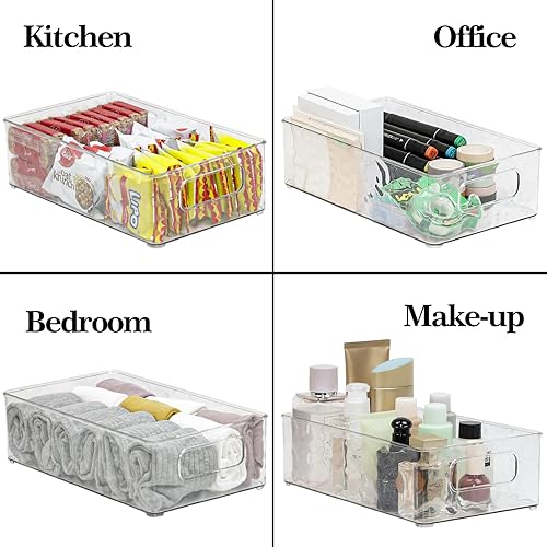 Miniatura 4 de Contenedores transparentes apilables, paquete de 4 contenedores de almacenamiento de plástico para baño, organizadores de despensa y almacenamiento