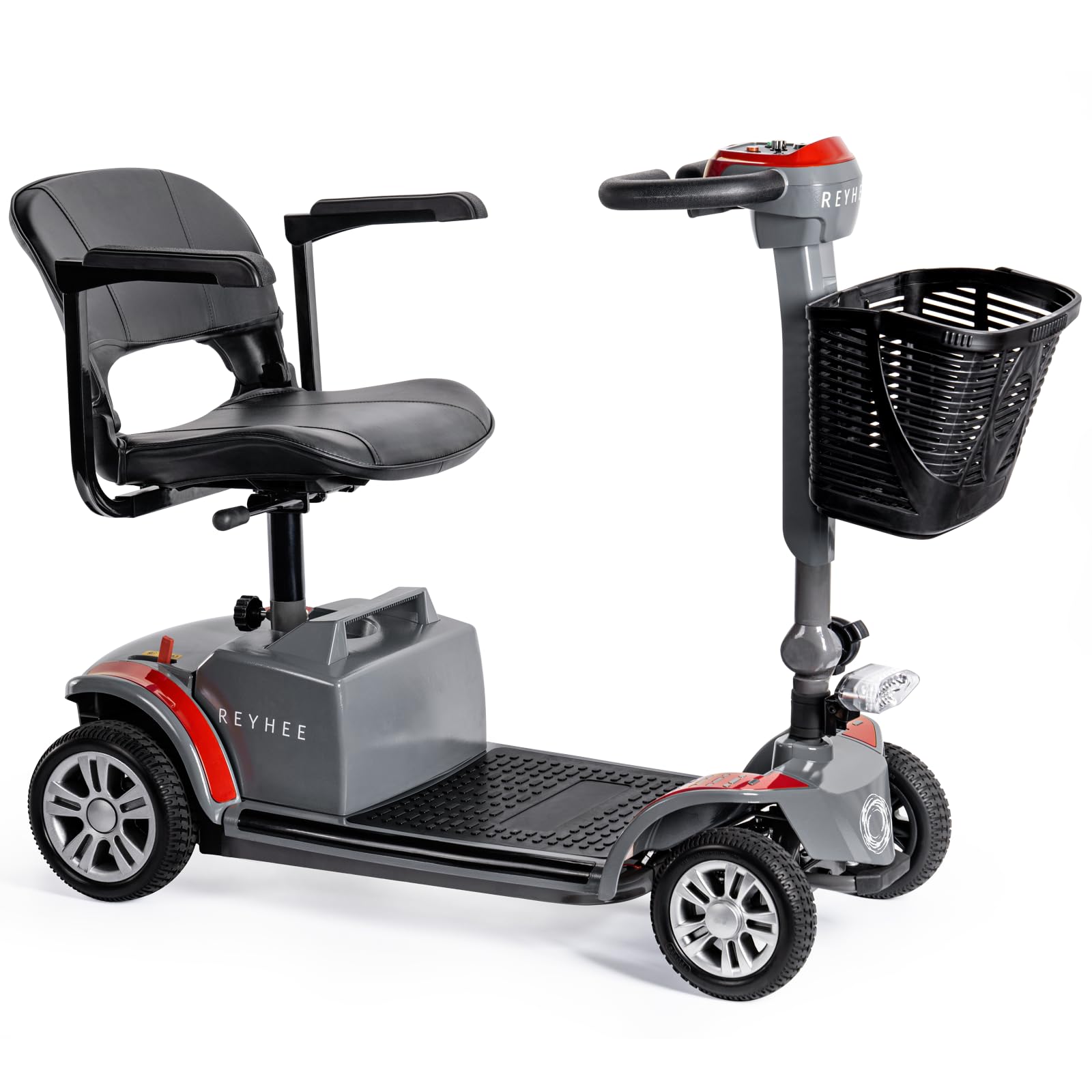 Reyhee Cruiser Powered Folding Mobility Scooters with Lengthened Legroom, 3.75MPH Max Speed & 15 Miles Range, 180W Electric Scooter for Adults Seniors with Height-Adjustable Seat (Red)