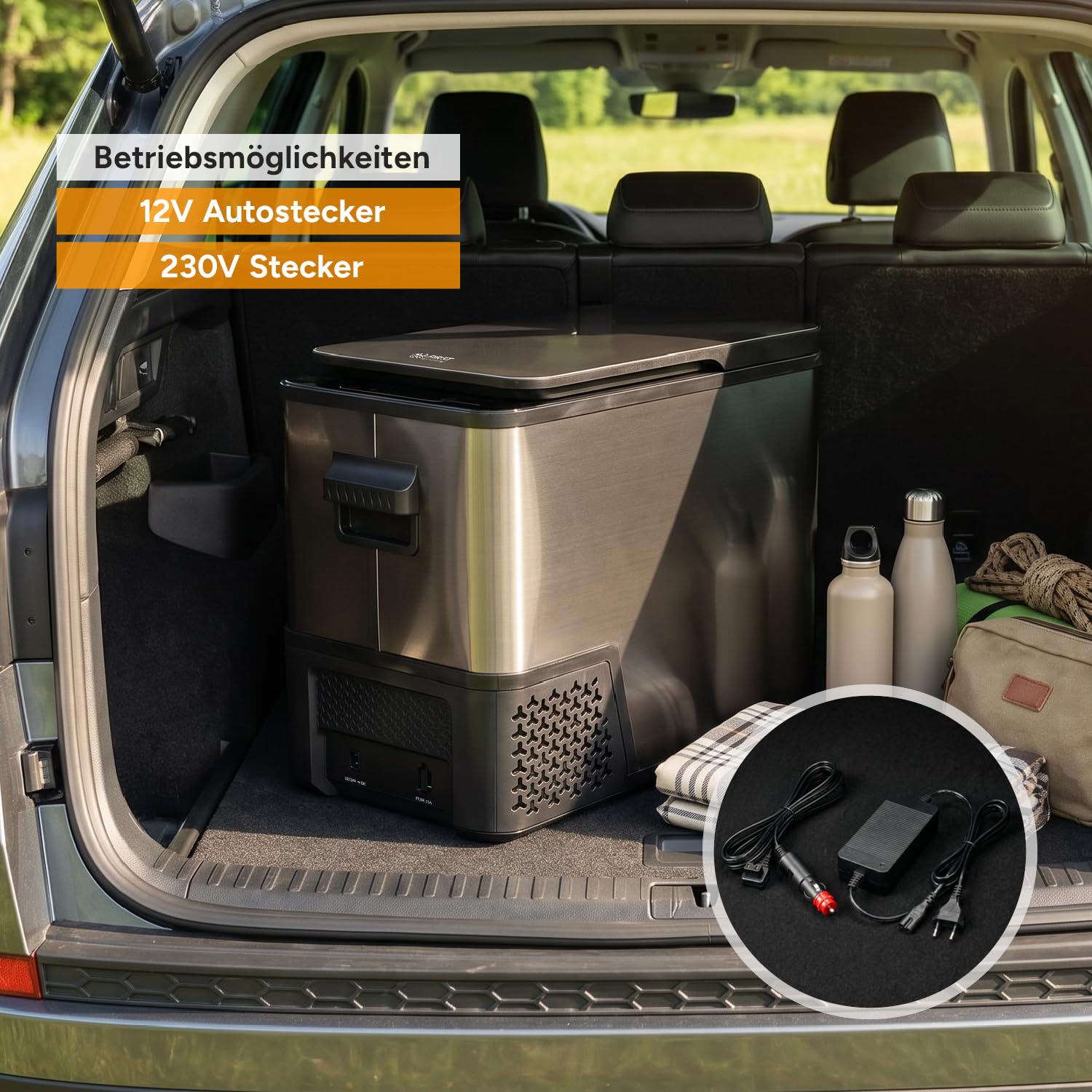 TZS First Austria Kompressor-Kühlbox 38L - bis -20°C - 41 dB - 12V 24V 230V - Anti-Fingerprint - für Auto Camping Reise - Dark Steel