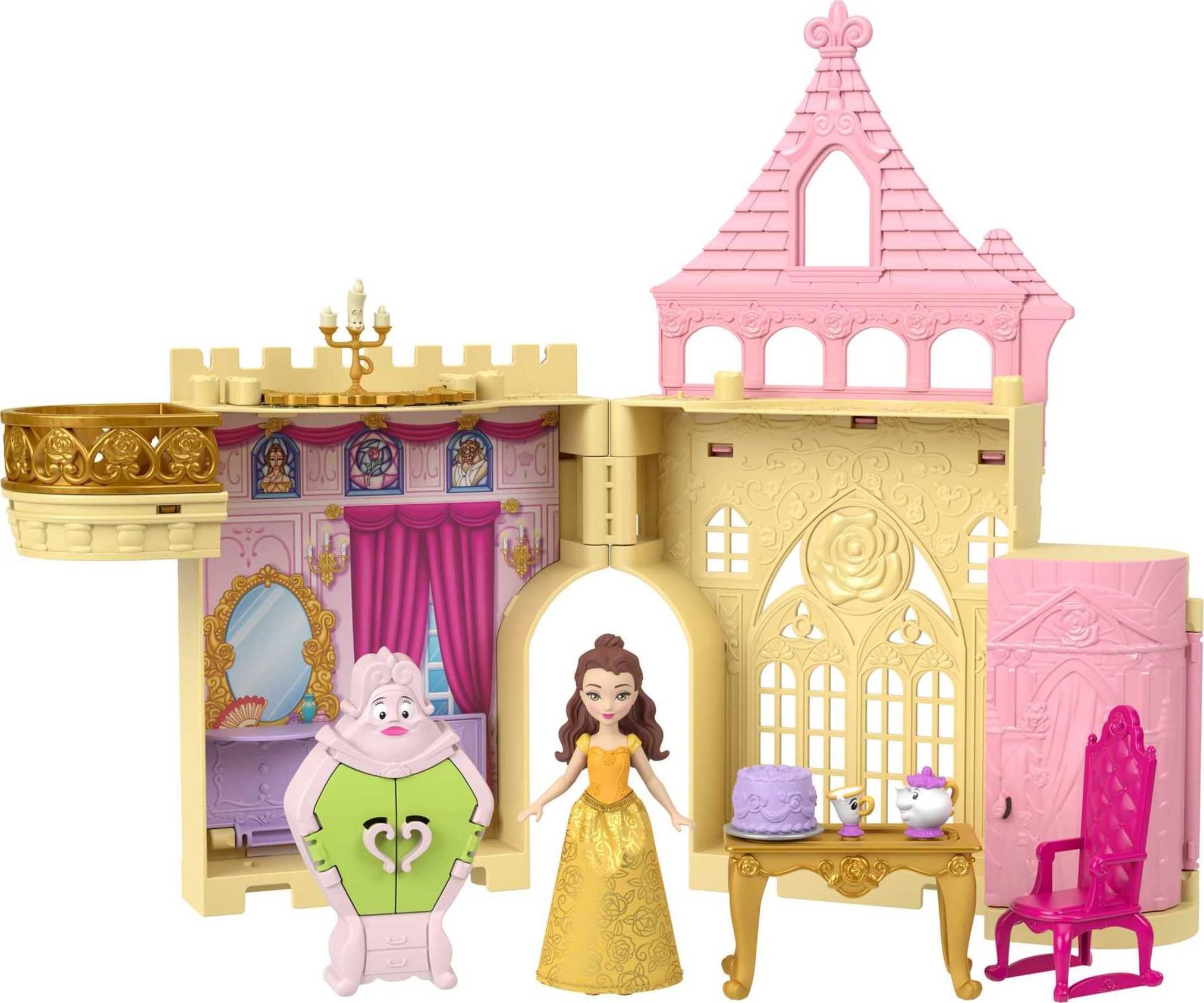 Mattel Disney Princess Toys, Storytime Stackers Belle's Castle, Stackable Doll House with Small Doll & 9 Pieces, Inspired by The Disney Movie