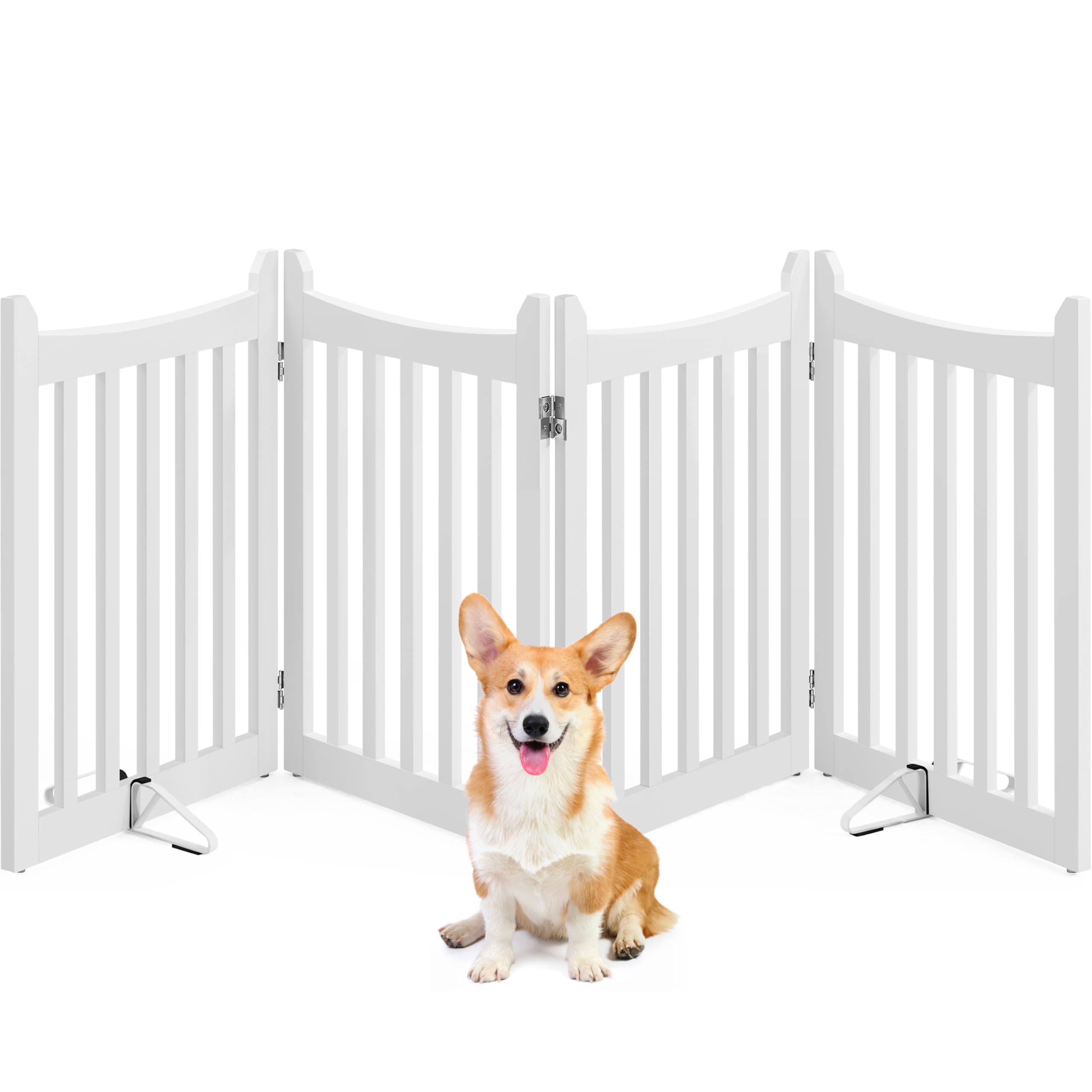 Yaheetech Cancelletto per Cani Estensibile e Pieghevole di Sicurezza da Interno in Legno 4 Pannelli 201,5 × 60,5 cm Recinto Barriera con Piedi Antiscivoli Scale Porta Bianco