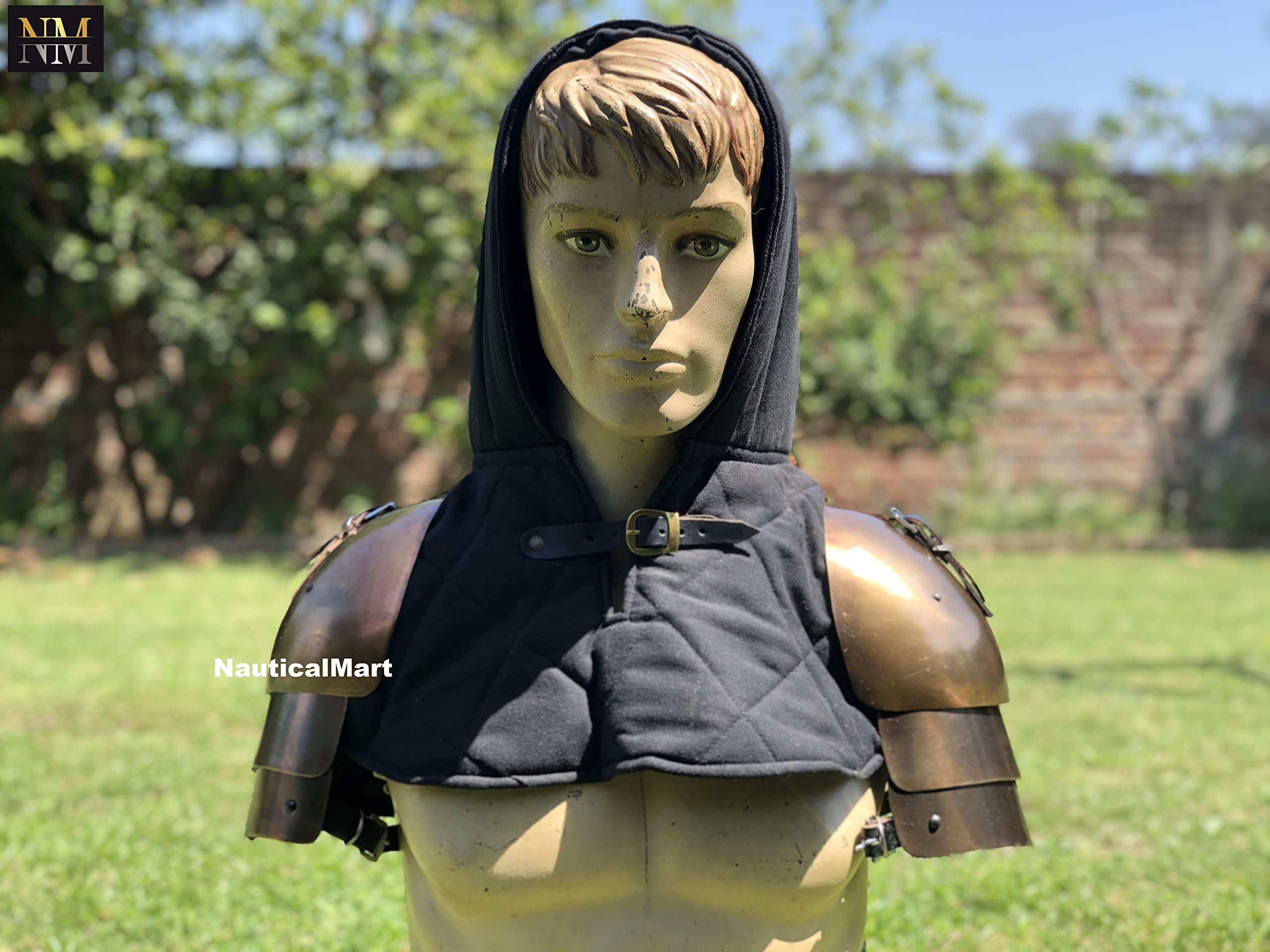 NauticalMart Medieval Pauldron Brass Antique Set Pair Plate Armor Carbon Steel Real Adult Size