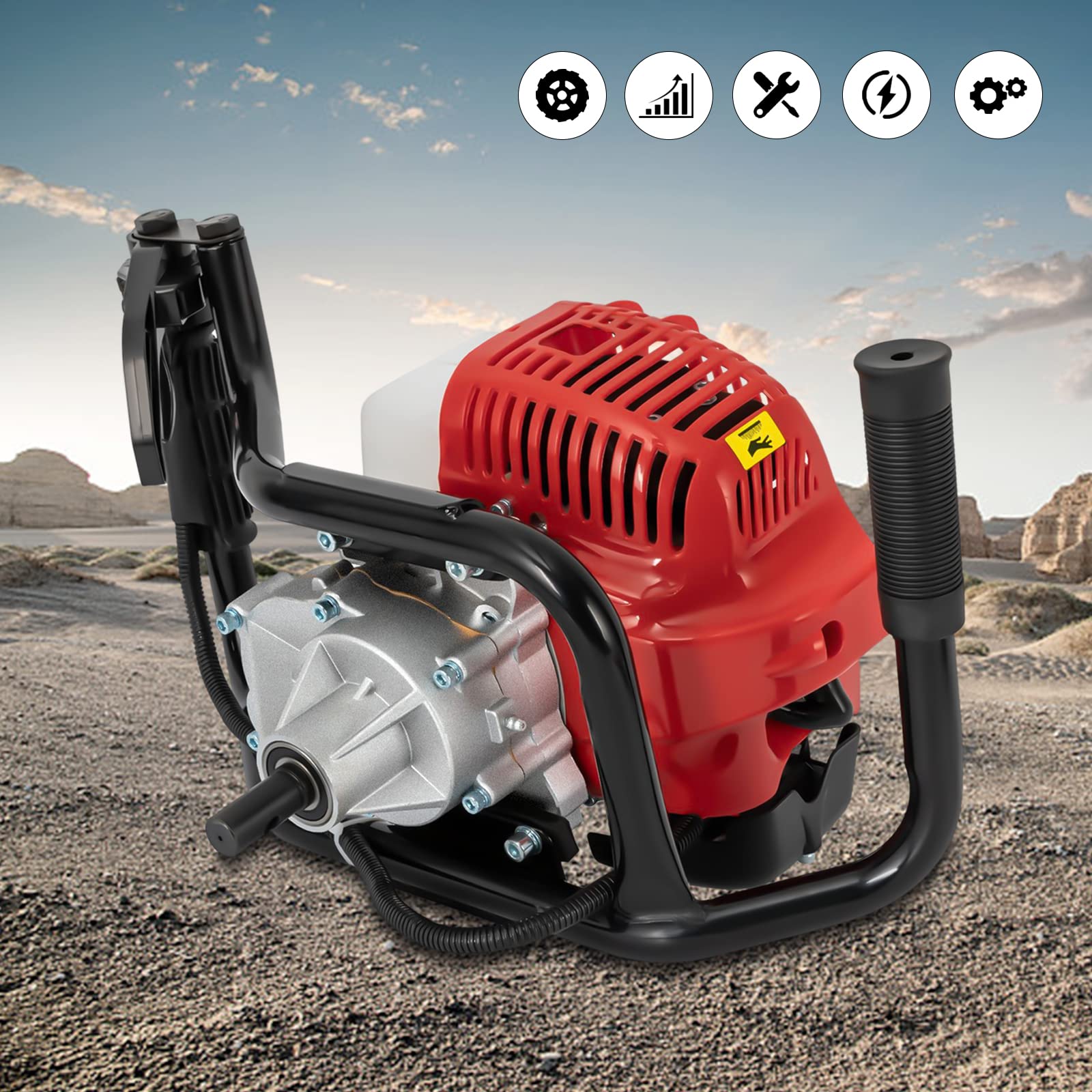 52Cc Erdbohrer Pfahlbohrer Motor Benzinbetrieben Erdbohrger ErdbohrgeräT Benzin-Erdlochbohrer Zaunpfosten Erdlochbohrer Bagger Gartenbohrer Benzin Post Hole Digger Gasbetriebener Set 2-Takt 1,2Hp