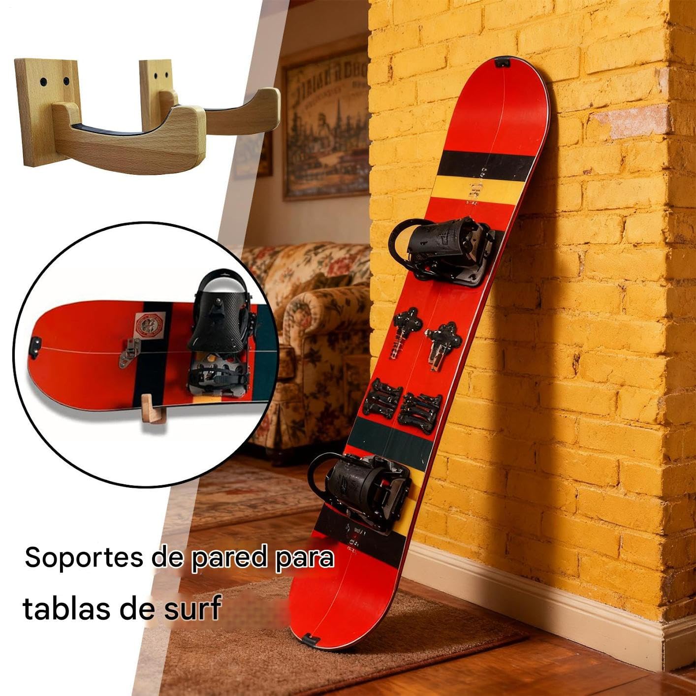 Soporte de Pared para Tabla de Surf, Colgador De Almacenamiento para Tablas De Esquí De Madera, Estante De Pared para Almacenamiento De Skateboard, para Interior Sótano Garaje Casa De Campo