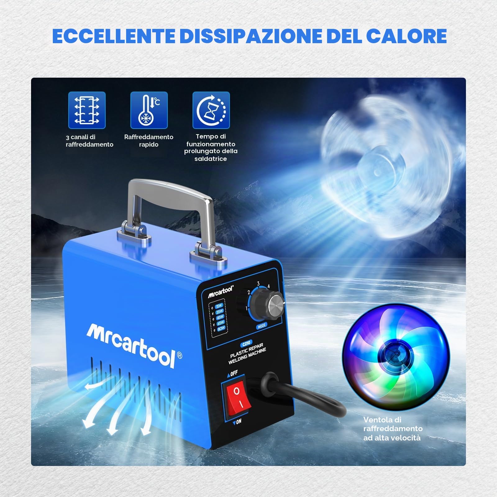 MR CARTOOL Saldatore per Plastica con 600pcs Graffette, Kit di Riparazione Paraurti Auto con 15W/35W/45W/65W/80W Regolabile, 220V Plastica Saldatrice Pistola Riparazione Macchina (Blu)