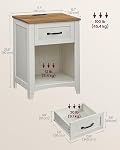 VASAGLE LIRY Collection - Farmhouse Nightstand with Charging Station, Bedside Table, Side Table with Drawer, Open Compartment, for Bedroom, Rustic White and Honey Brown ULET659K41