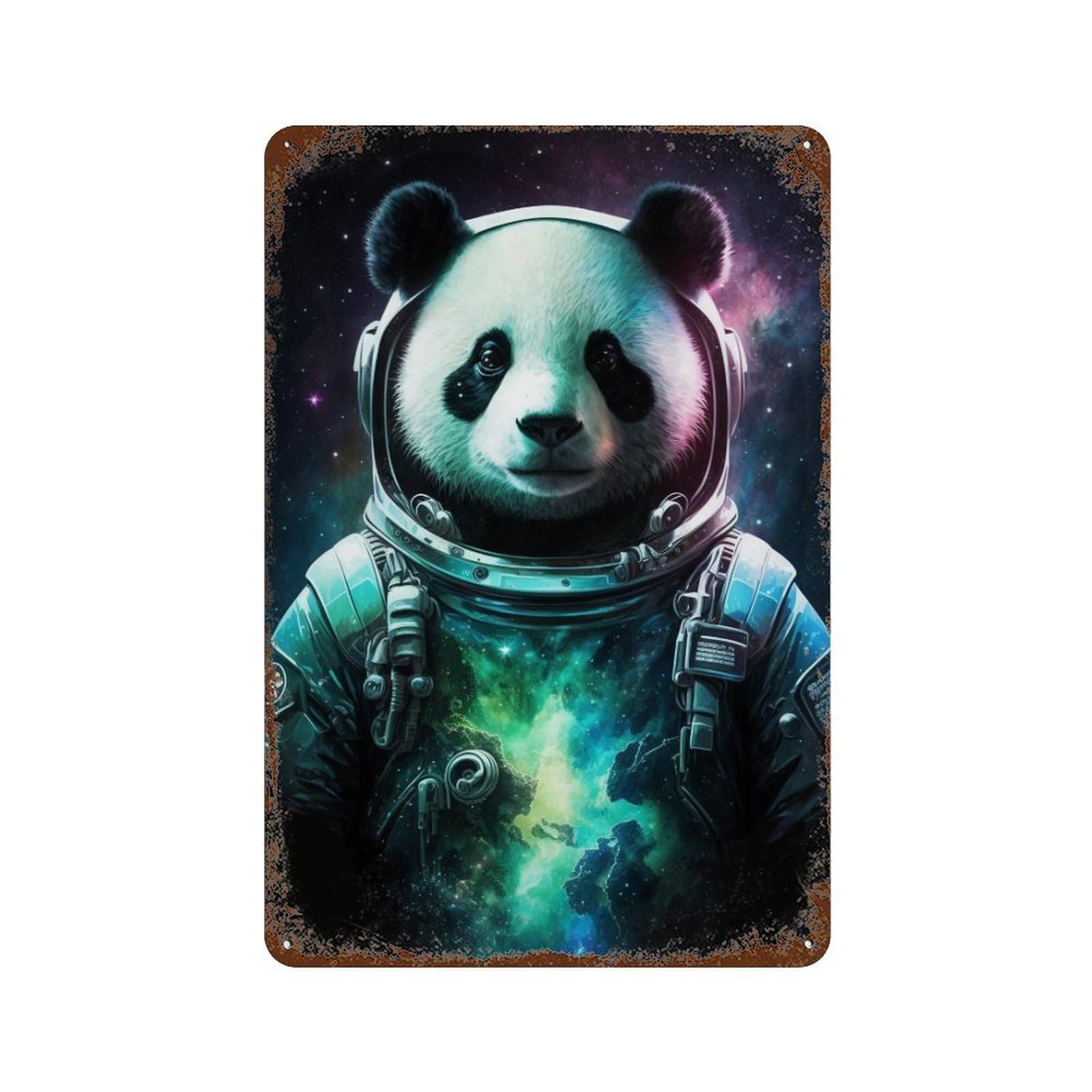Panda Astronaut Space Suit Rustic Tin Plaque 11.8"x7.9", Industrial Home Decor for Pub, Kitchen And Man Cave Decor