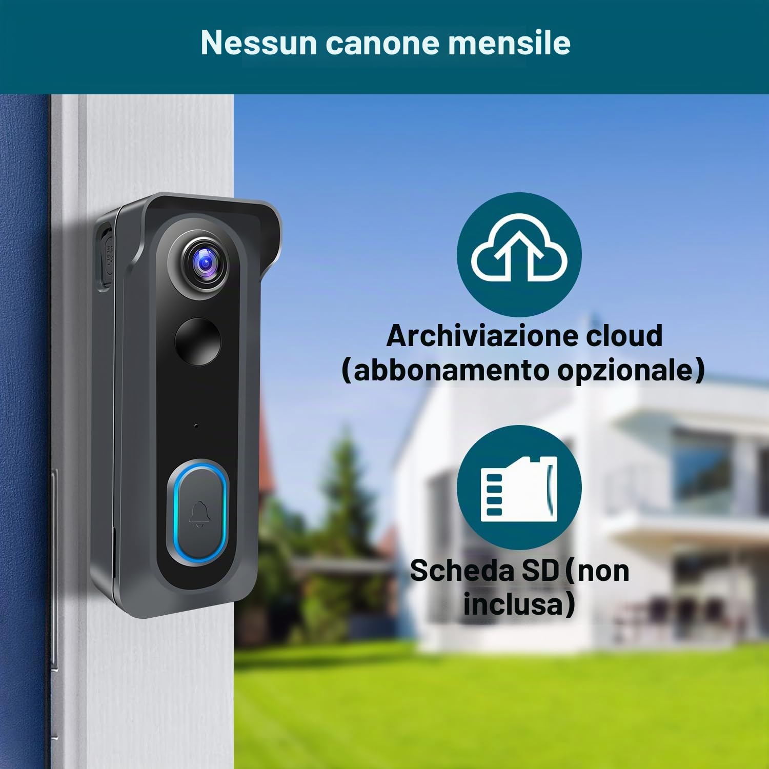Videocitofono wireless con campanello, Smart WiFi campanello con cambio vocale, rilevamento movimento PIR, 1080P HD, visione notturna, audio bidirezionale, alimentazione a batteria, WiFi 2.4G, IP66