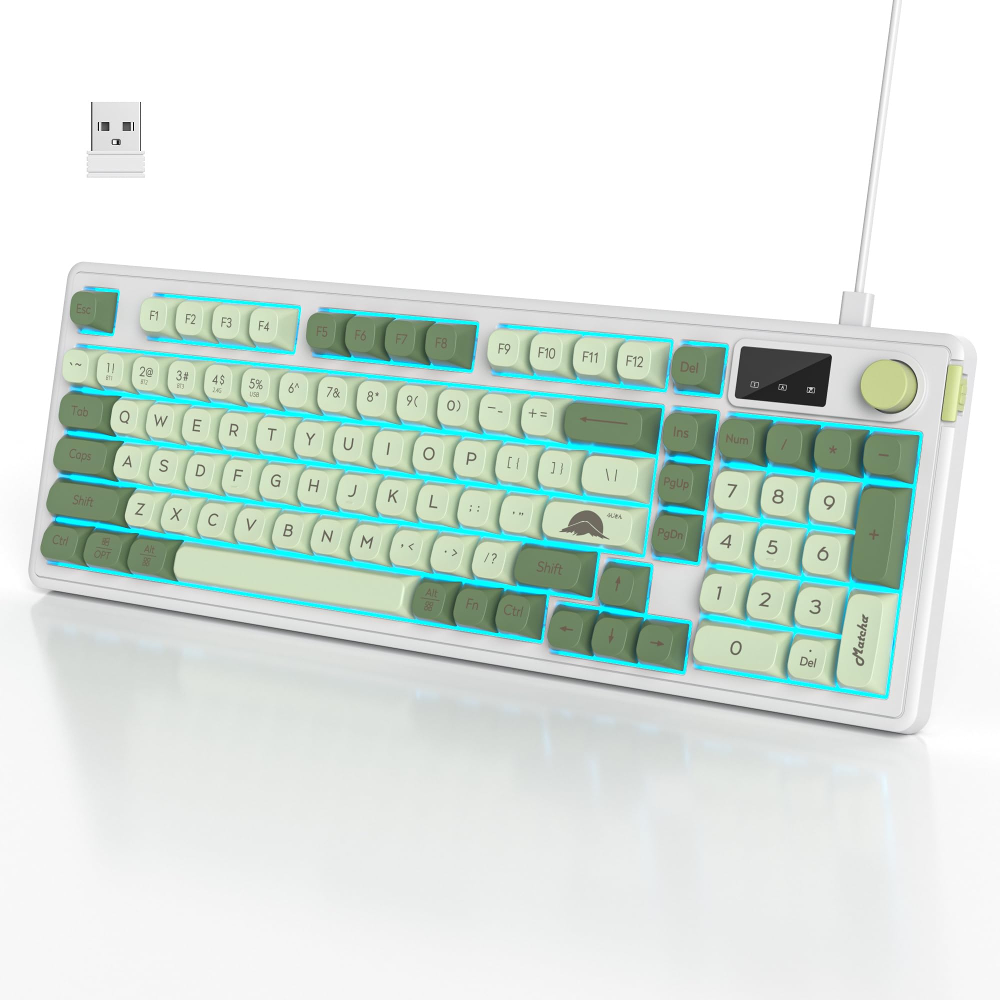 SbocKeeb 96% Wireless Keyboard with Number Pad and Knob,3-Modes Wired/Bluetooth 5.0/2.4G 98 Keys ABS Ball Caps RGB Quiet Mechanical Feel Membrane