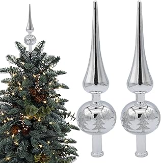 Christmas Tree Topper 2Pcs Plastic Xmas Tree Topper Finials 9 Inch Decorative Spherical Treetop for Holiday Home Christmas Tree Ornaments Silver.