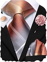 Hi-Tie Men's Silk Tie Set with Flower Lapel Pin, Pocket Square & Cufflinks - 4PCS Extra Long Necktie for Wedding Business