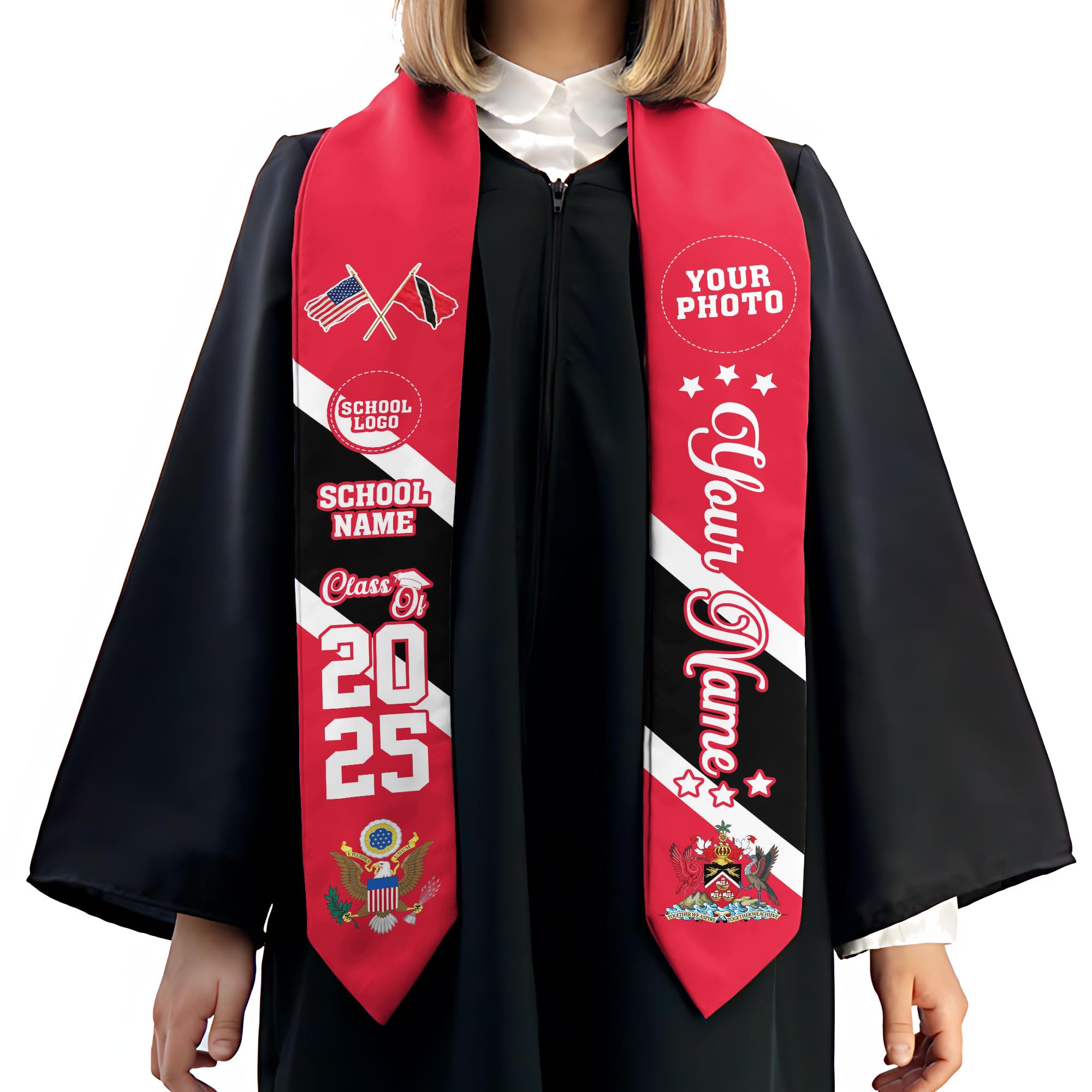 MonkeyVan Personalized Trinidad and Tobago Flag Graduation Sash, Custom Trinidad Graduation Stole, Trinidad & Tobago Stole 2025 TN9