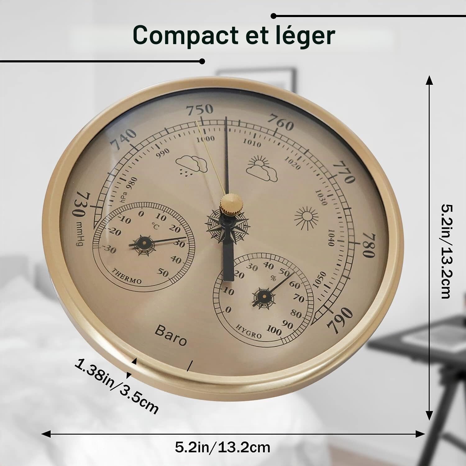 Station Météo Analogique, 3 En 1 Analogique Baromètre Hygromètre Thermomètre Pour Intérieur/Extéeieur, 15cm Fixation Murale Stations MéTéO BaromèTres En Alliage D'Aluminium Pour Les PréVisions MéTéO