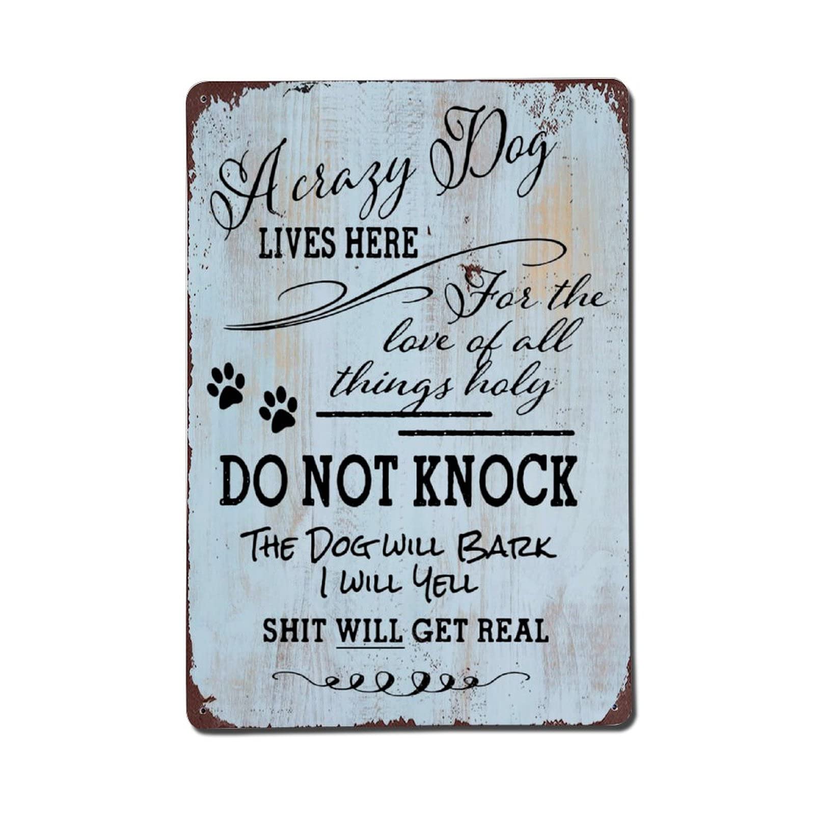 Pibonto Men's Wall Art A Crazy Dog Lives Here Funny Metal Tin Sign Do Not Knock Aluminum Sign Vintage Signs Wall Decor Cave Unique Christmas Sign Bar Tin Sign Retro Style 8X12 Inch