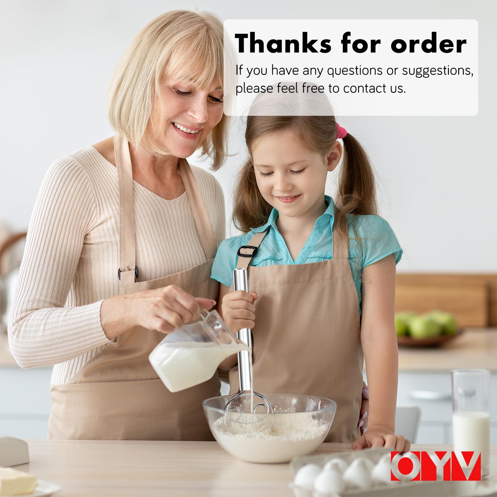 OYV 304 stainless steel dough whisk, Dishwasher Safe Danish Dough Whisk, Dutch Bread Whisk for Sourdough, Pizza, Pastry, Cake Batter, 12-inch sourdough tools - Image 6
