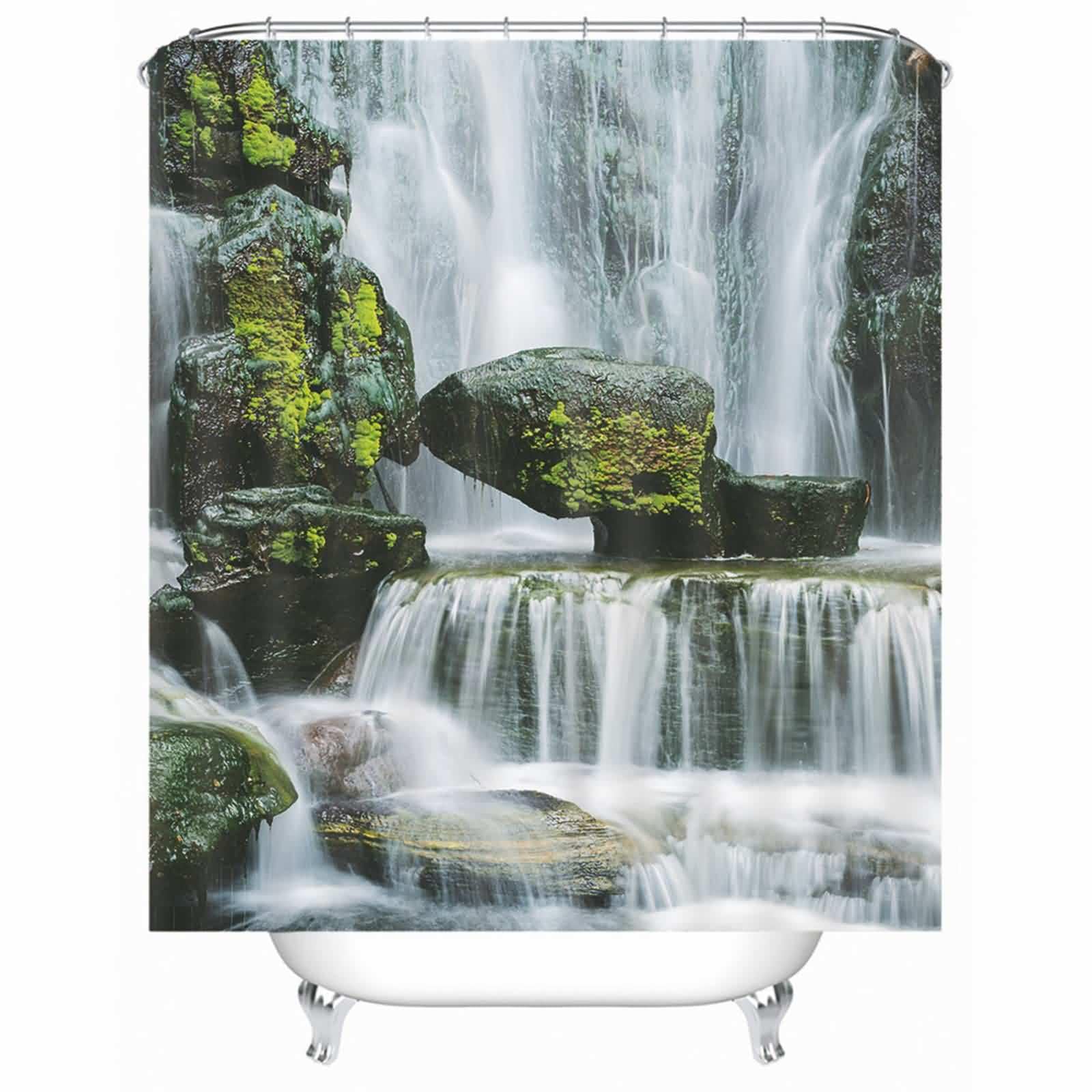 Rideau douche anti moisissure pierres et cascade pour une ambiance spa zen