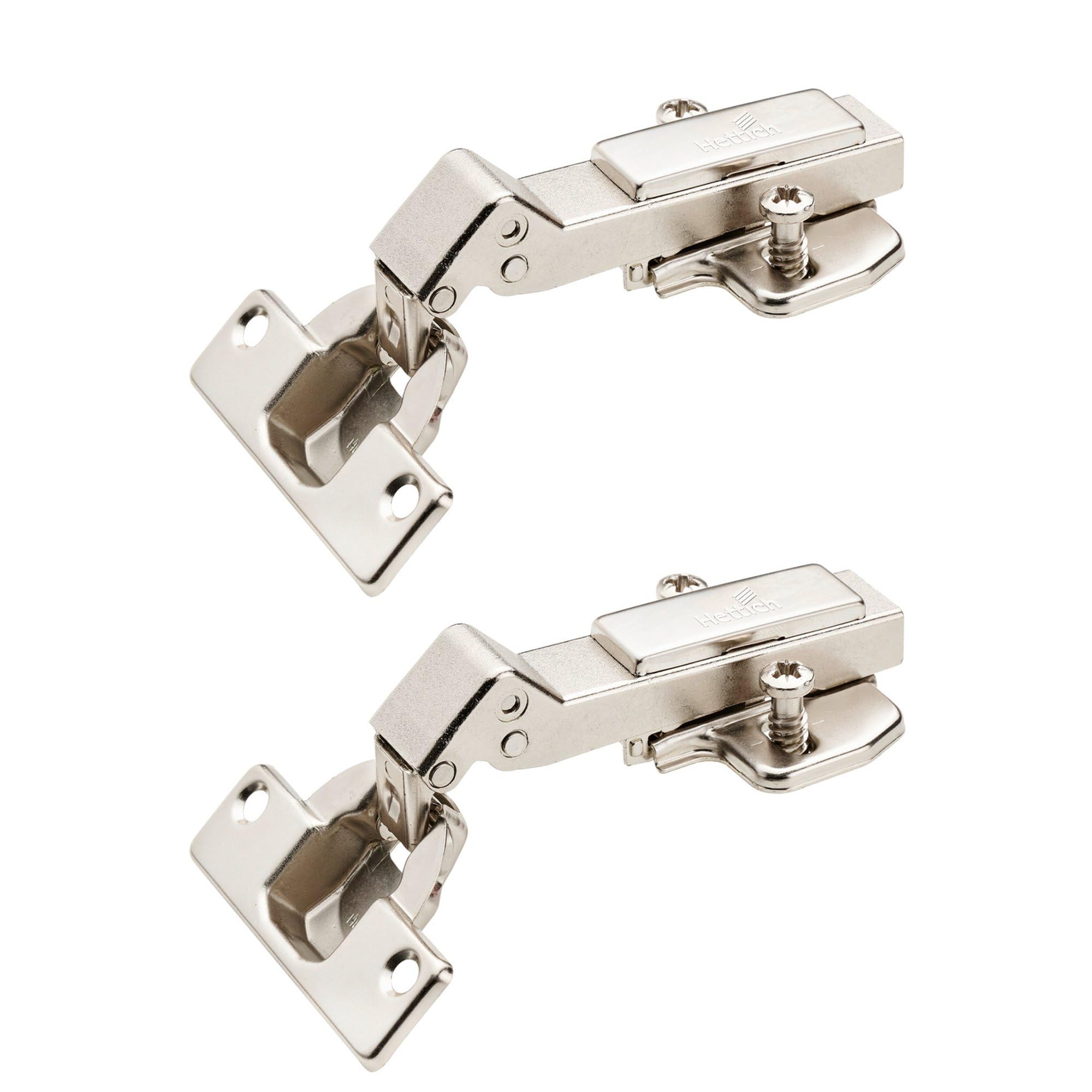 Hettich Eckscharnier Topfscharnier 95° für Eckschränke & vorliegende Türen | Topf ø 35 mm, Kröpfung 0 mm, 45° geschlossen, Stahl vernickelt, 2 Stück, 9125528