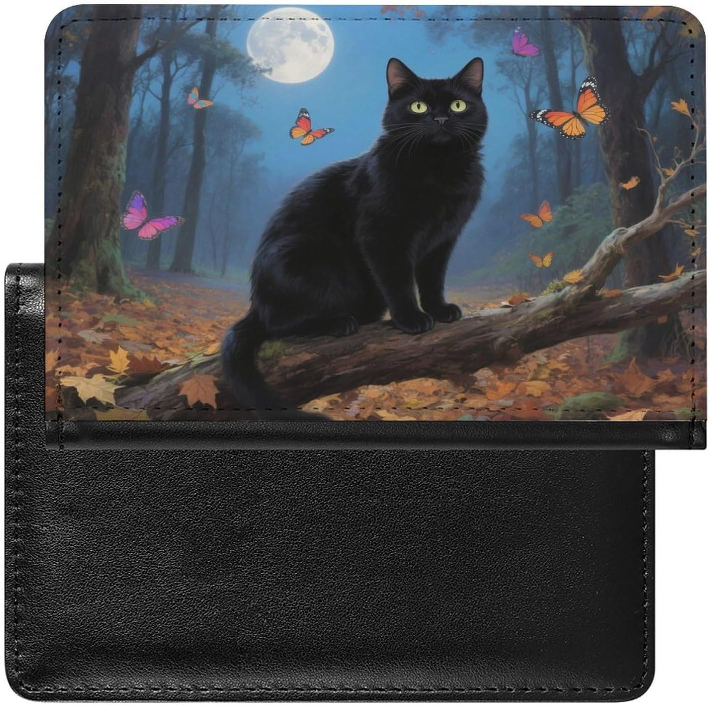 Cat Moon Butterfly Passport Holder for Travel