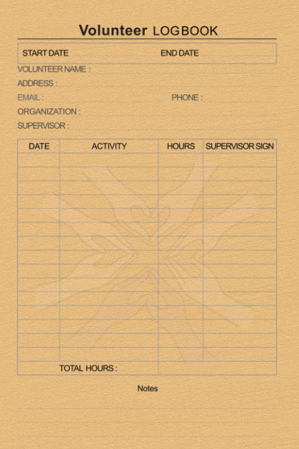 Volunteer Logbook: Volunteer Hour Log