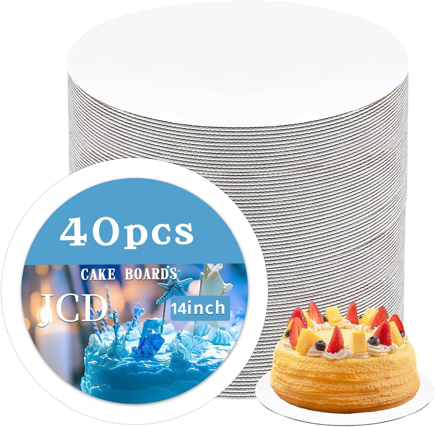 14 Inch Round Cake Drums, 40 Pack Corrugated Disposable Cake Board-White