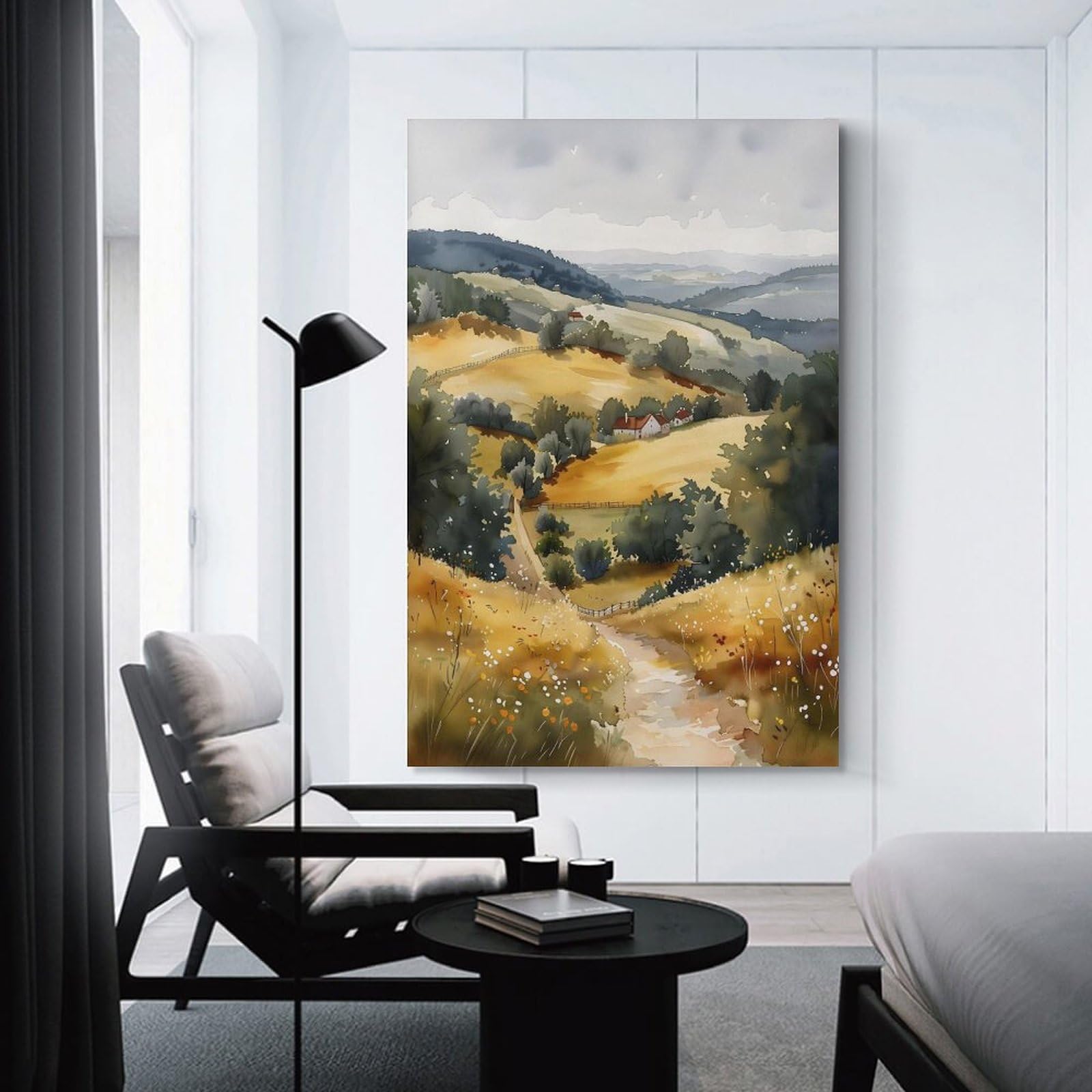 Surrey Hills Aquarellgemälde, Wandkunst, Surrey Hills, Poster, Heimdekoration, Geschenk für Kunstliebhaber, Kunstdruck, ungerahmt, 60 x 90 cm
