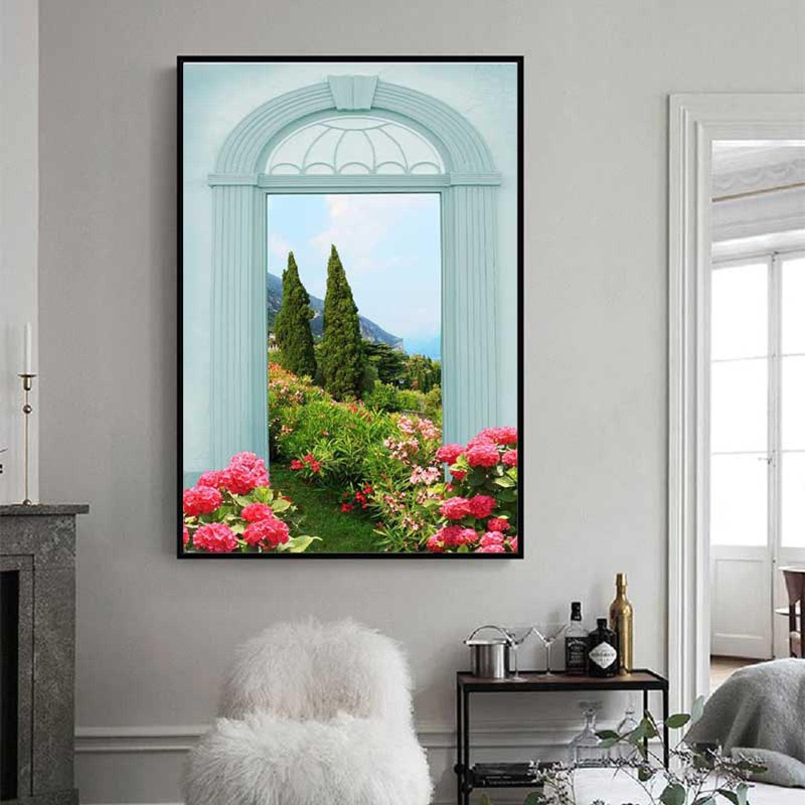 YUSUZHU Grande dipinto su tela con fiori dorati e alberi, ideale per YUSUZHU Grande dipinto su tela con fiori dorati e alberi, ideale per