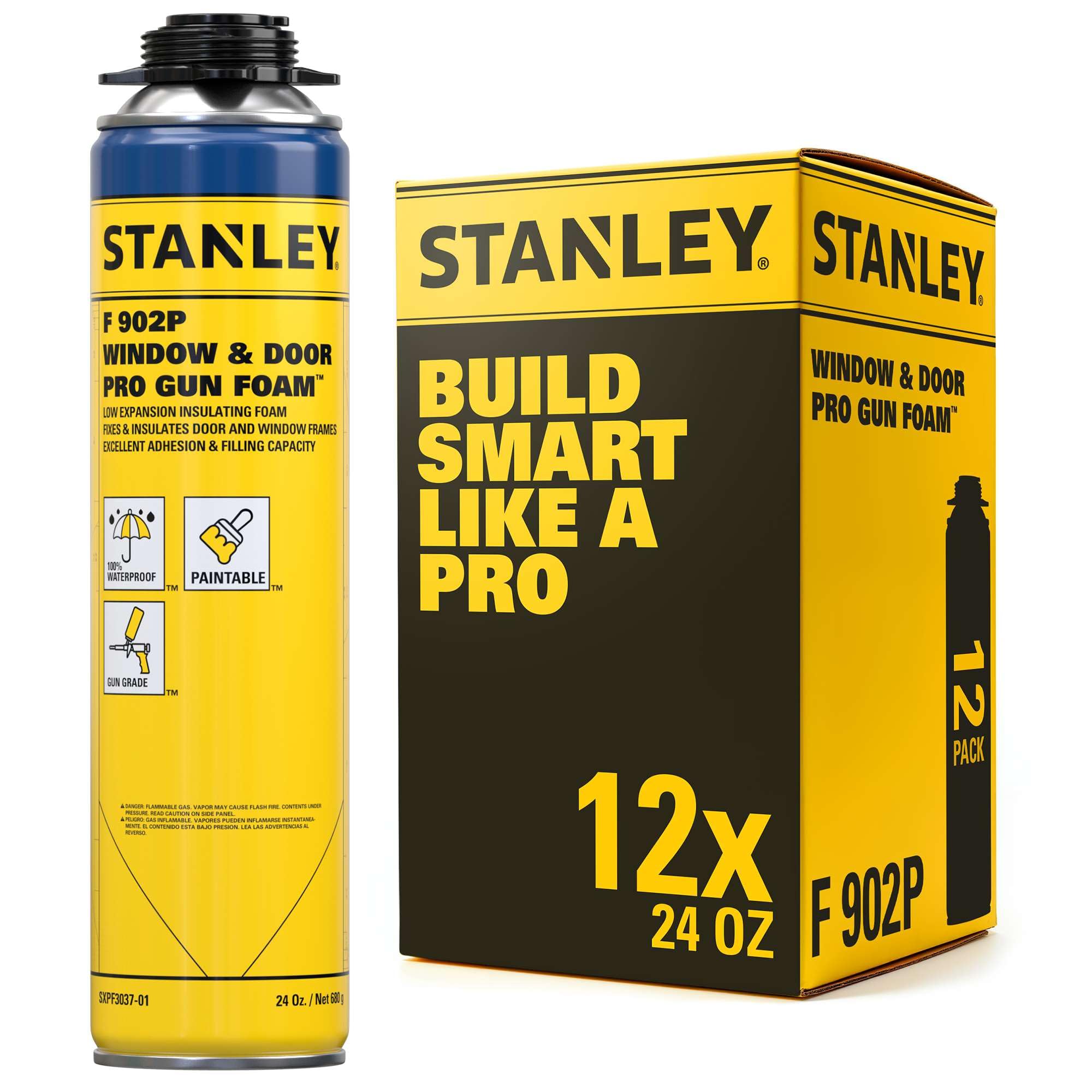 Stanley F902P Window Door Pro Gun Sealant 12x24 Oz Low Expansion Polyurethane Spray Foam Insulation for Window Door