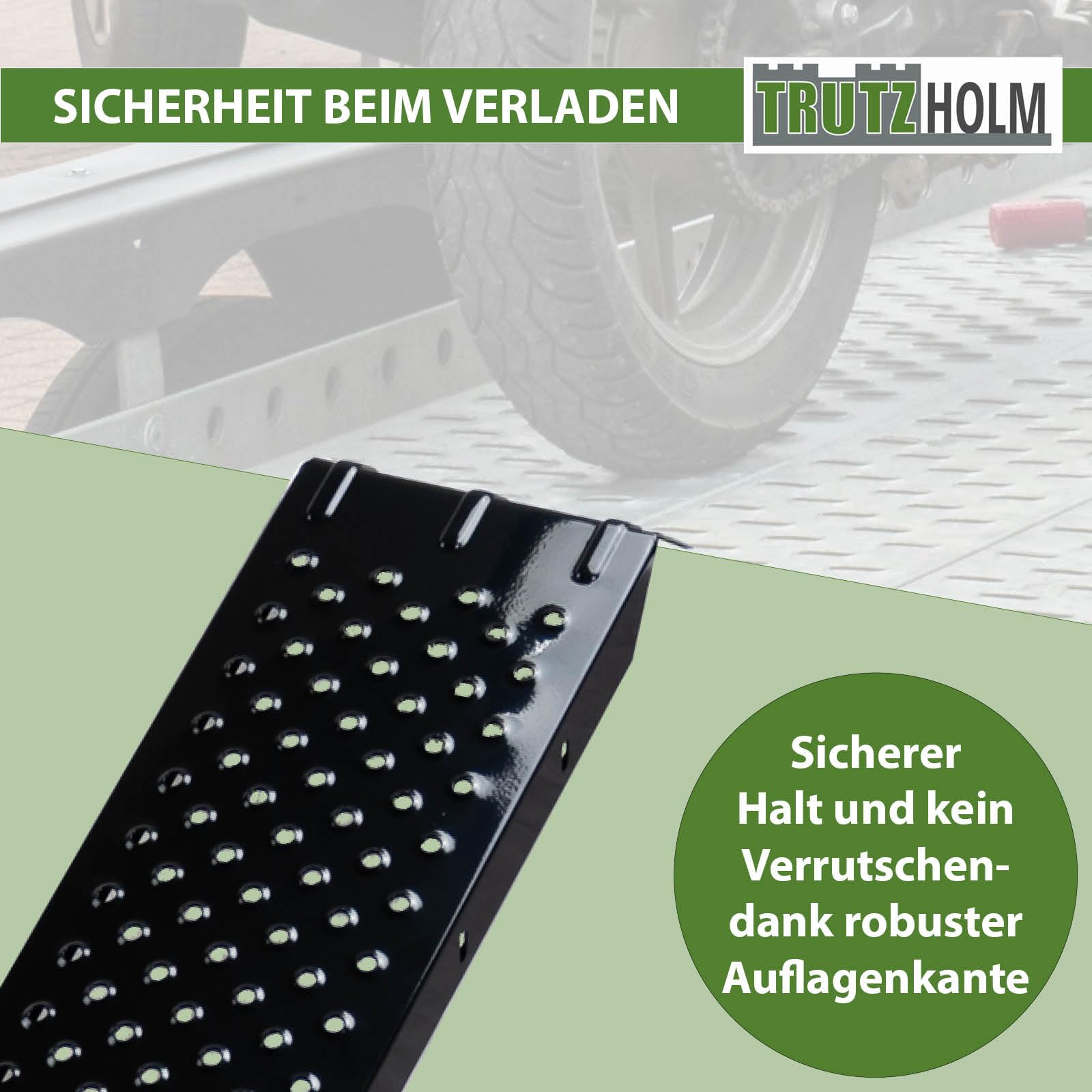 TRUTZHOLM Auffahrrampen 2er Set Stahl Länge 180 cm Traglast 400 kg/Paar | gebördelte Oberfläche, Verladerampe für Quads, Motorräder, kleine Baumaschinen