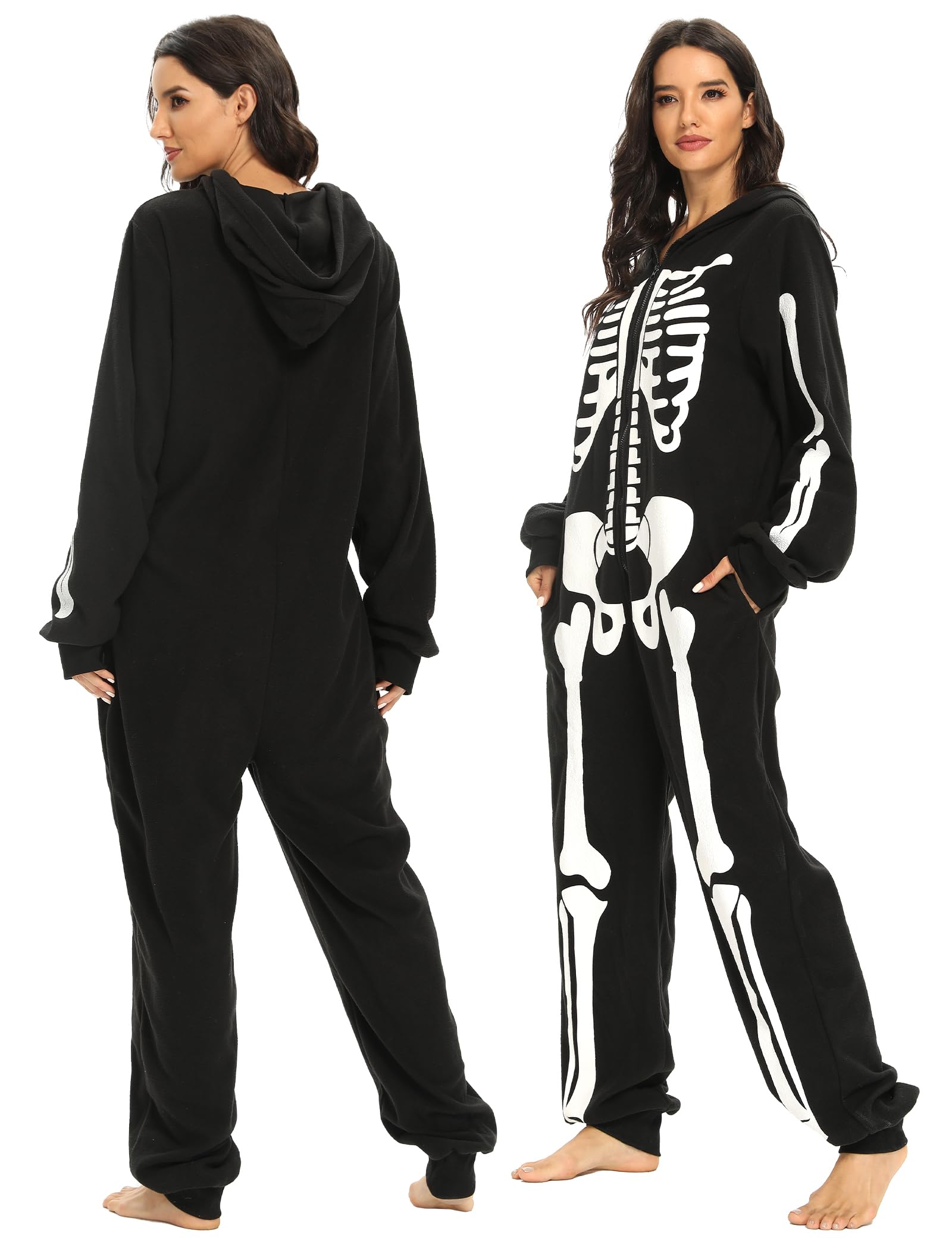 Disfraz de esqueleto para mujer adulta, pijama de Halloween, talla grande, traje acogedor para niña, fiesta de cosplay