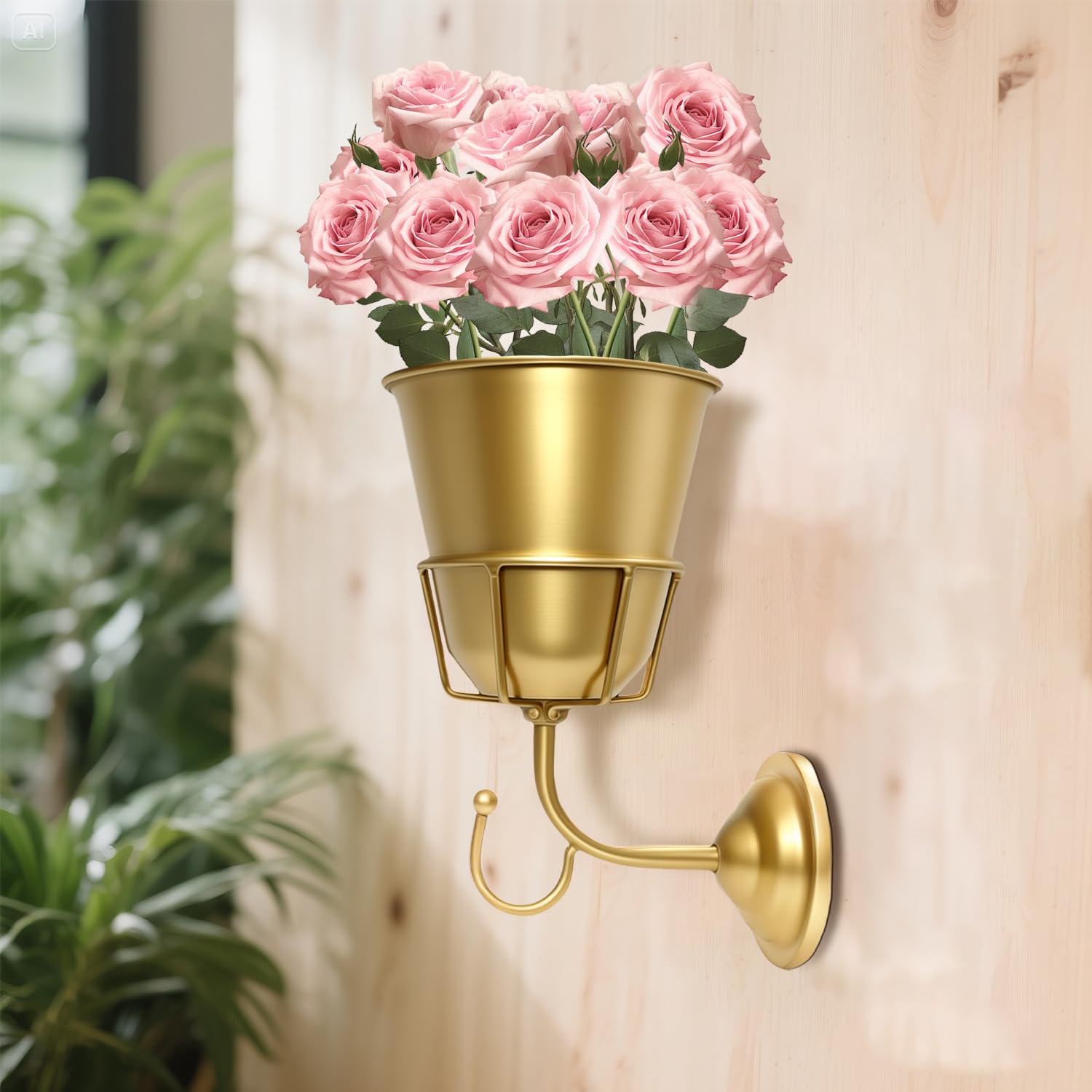 Handcrafted Opal Wall Vessel,Vintage Wall Vase for Brass Flowers,Multi-Function Hanging Organizer with Hook