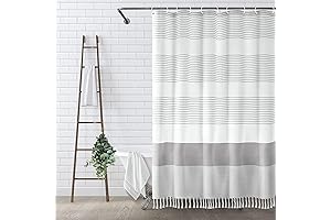 Boho Grey Shower Curtain| Farmhouse Grey| Tassel Shower Curtain